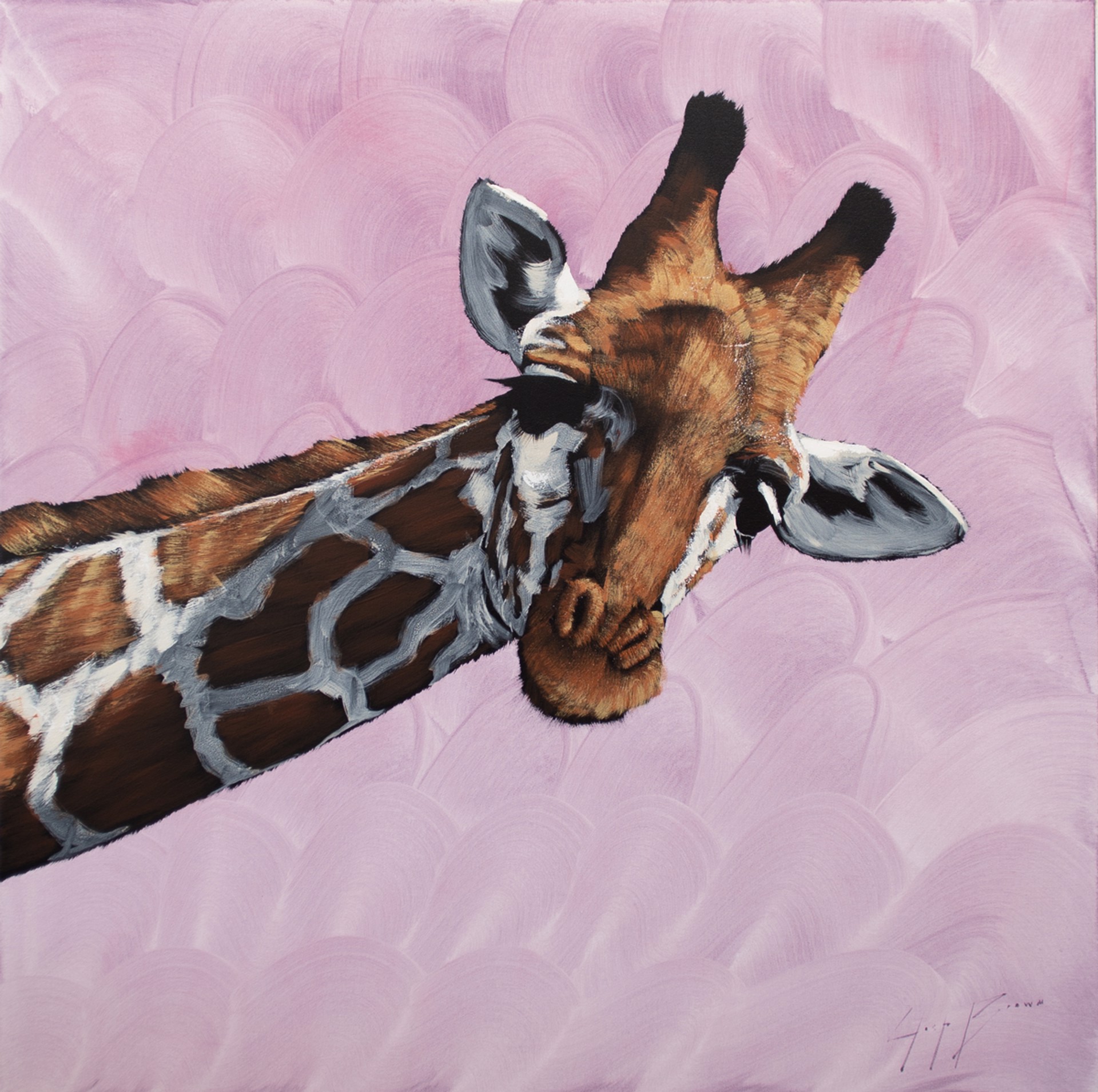 Giraffe on Purple Swirls by Josh Brown