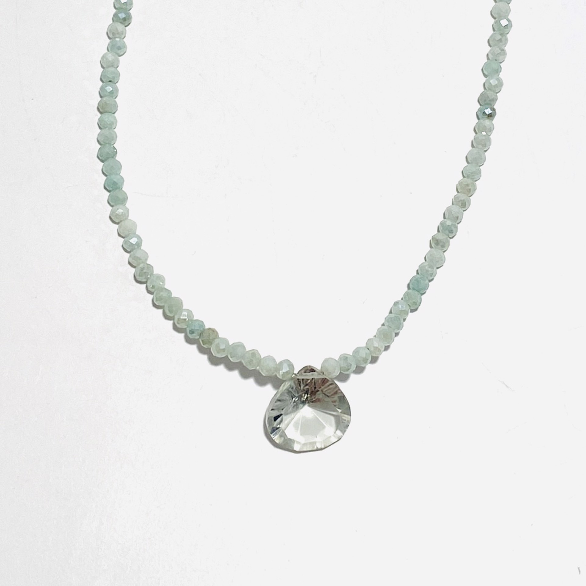 Faceted Tiny Coated Amazonite Fancy Cut Green Amethyst Focal Necklace by Nance Trueworthy