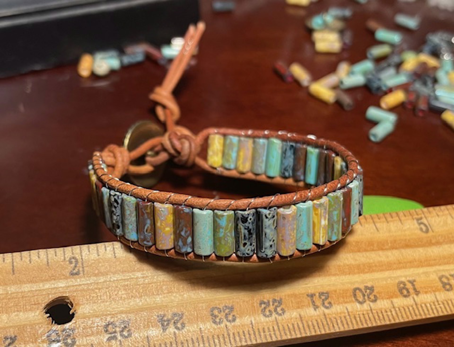 Picasso Bead Leather Wrap by Angie Holmberg