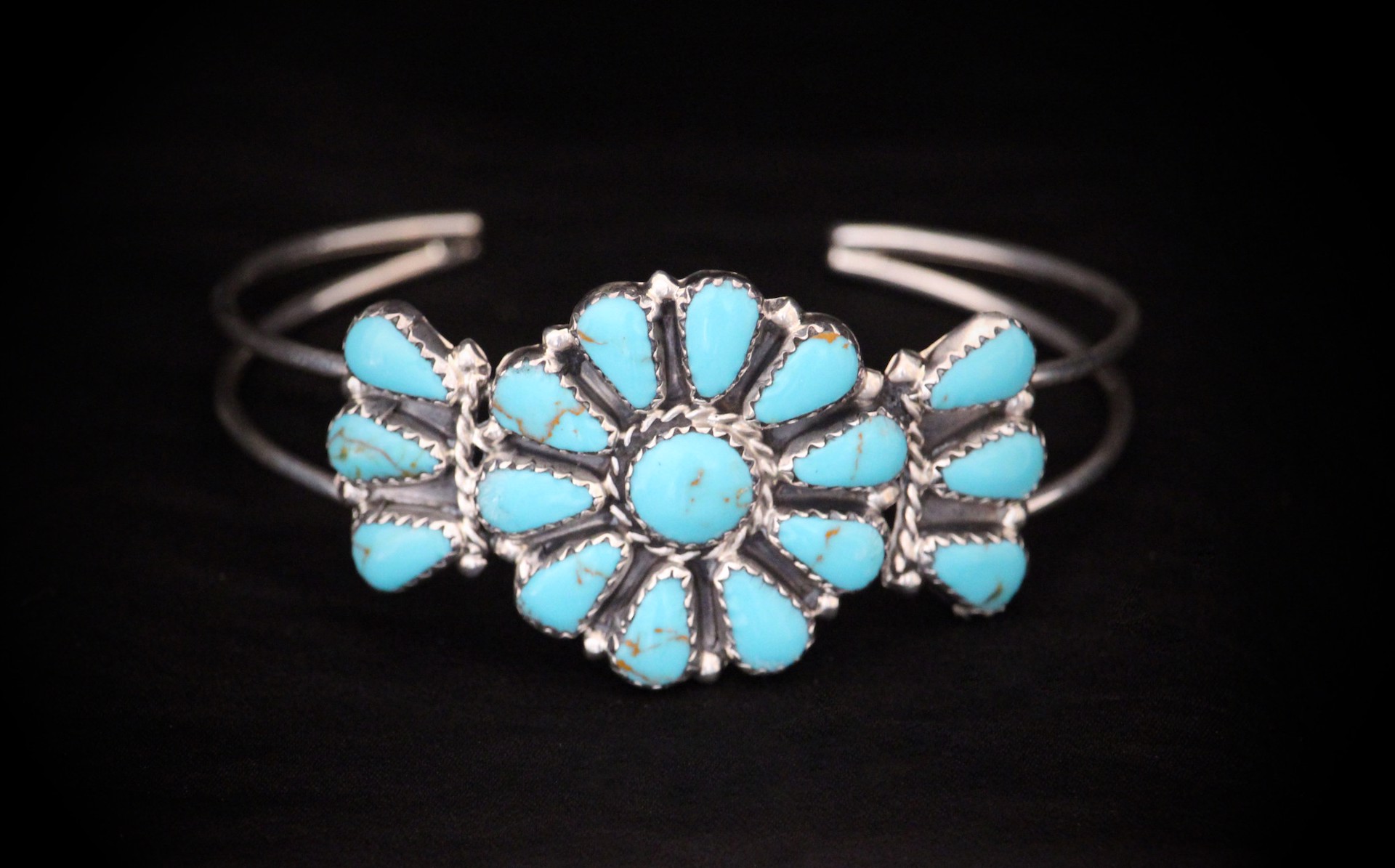 Turquoise Blossom Cuff Bracelet by M Begay