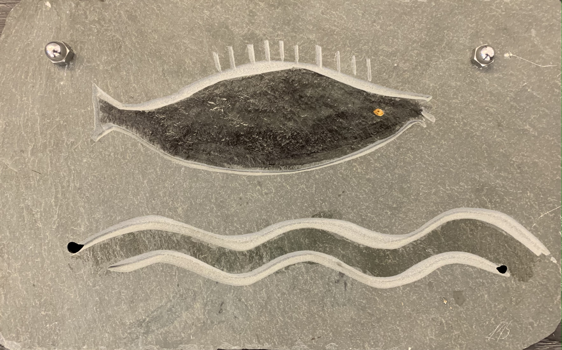 Fish and Wave Sea Slate  by Karin Stanley