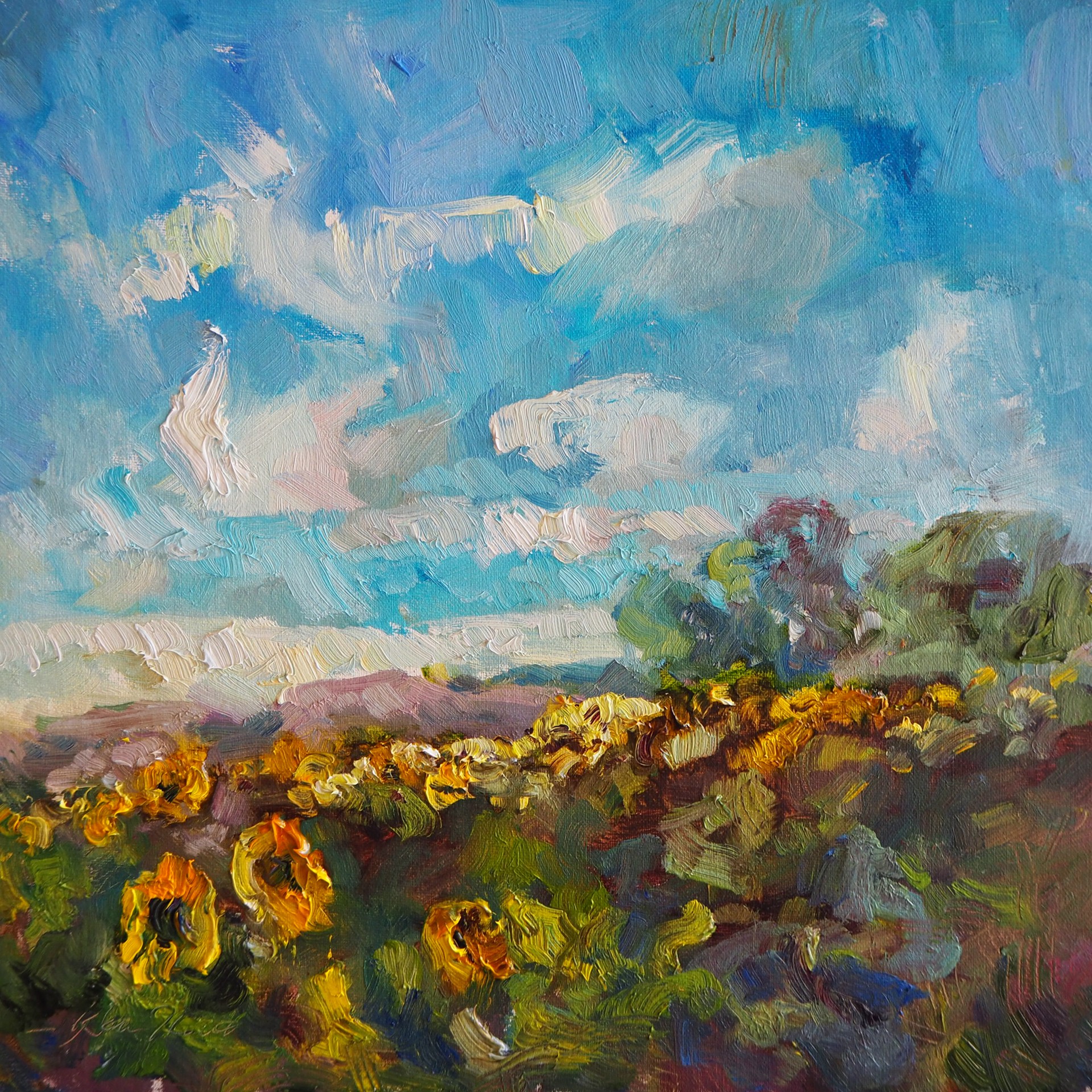 "Endless Sunflowers" original oil painting by Karen Hewitt Hagan