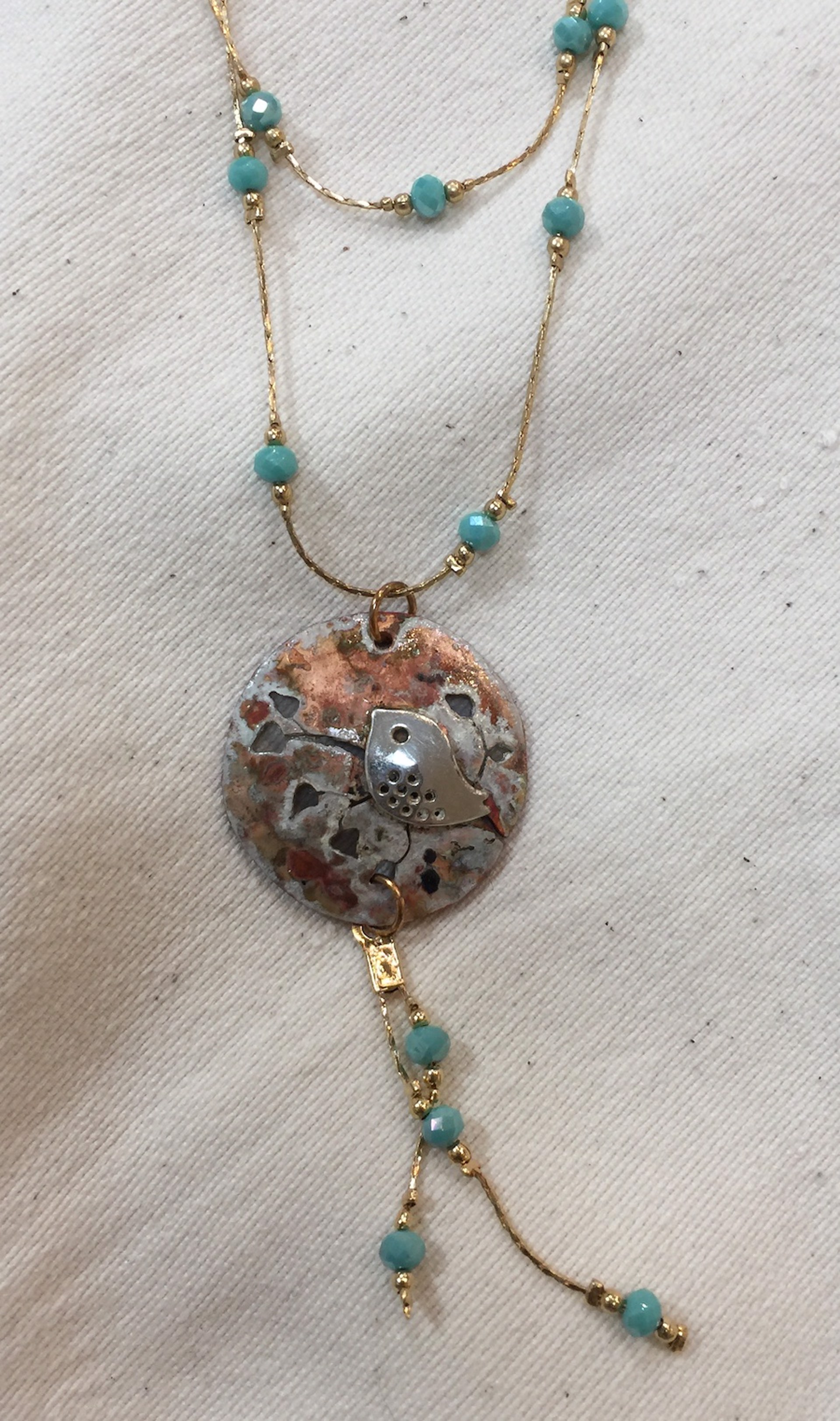 Necklace - Bird With Copper & Silver - 2 Strand 16" Chain - #2015 by Vesta Abel
