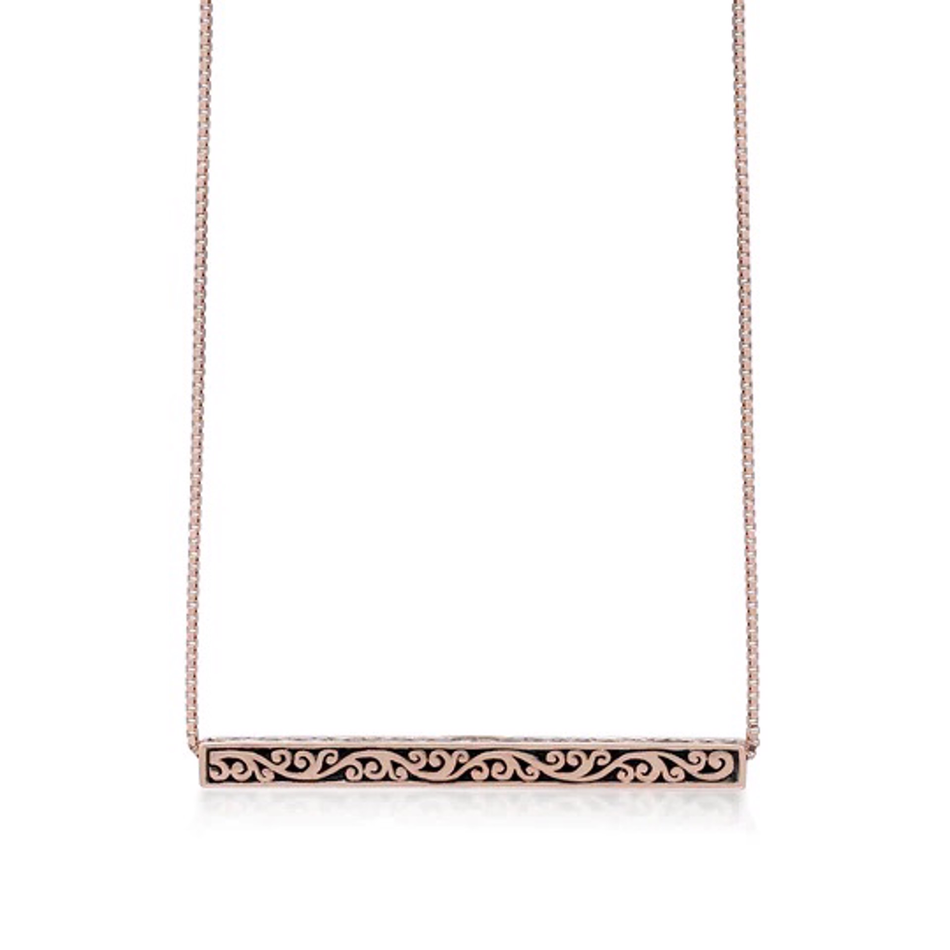 1013 18K Rose Gold with Lois Hill Intricate Scroll Bar Necklace (30mm*3mm).  (SO) by Lois Hill