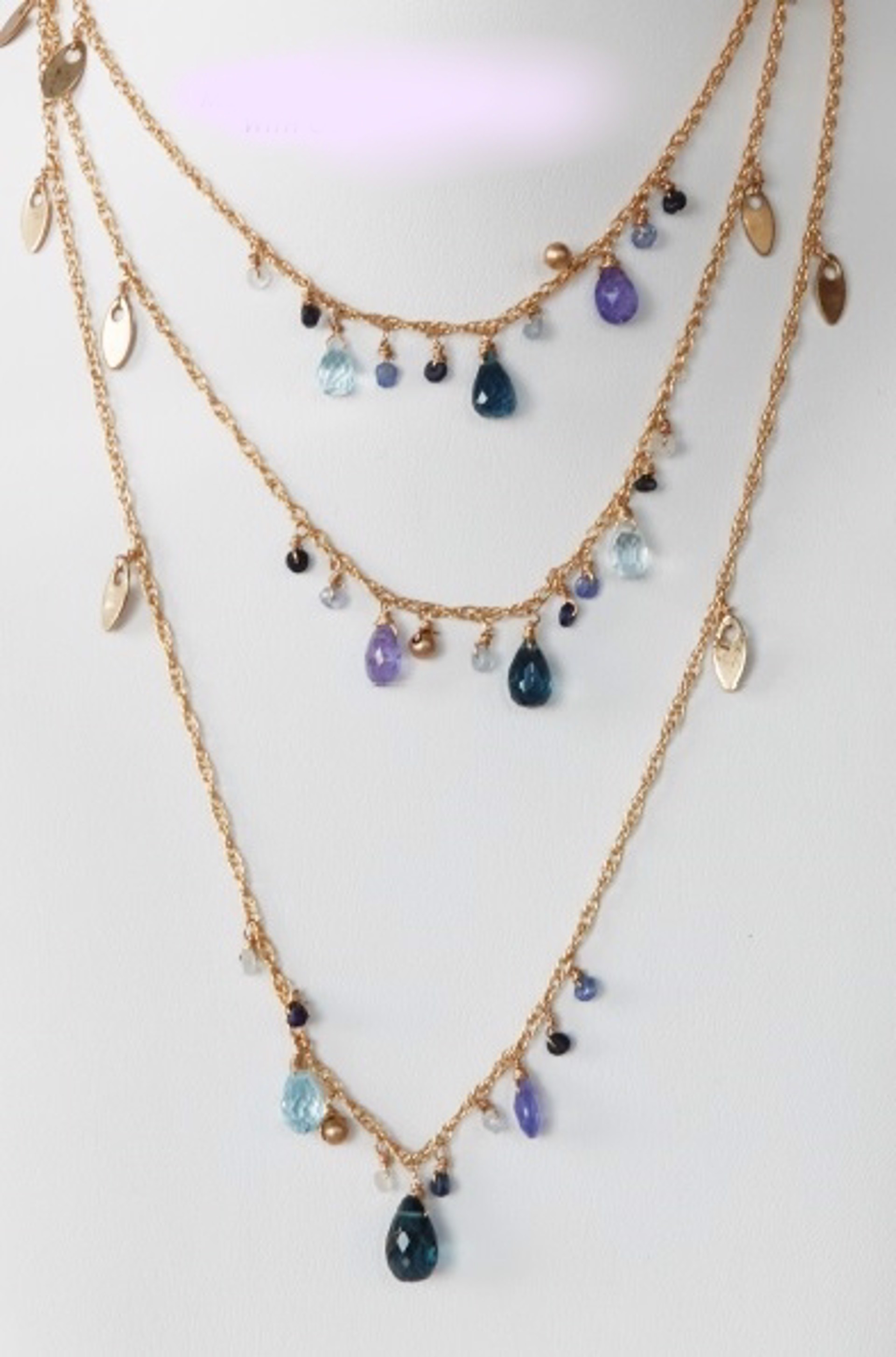 Sapphire and Gold drop chain by Christine Renau