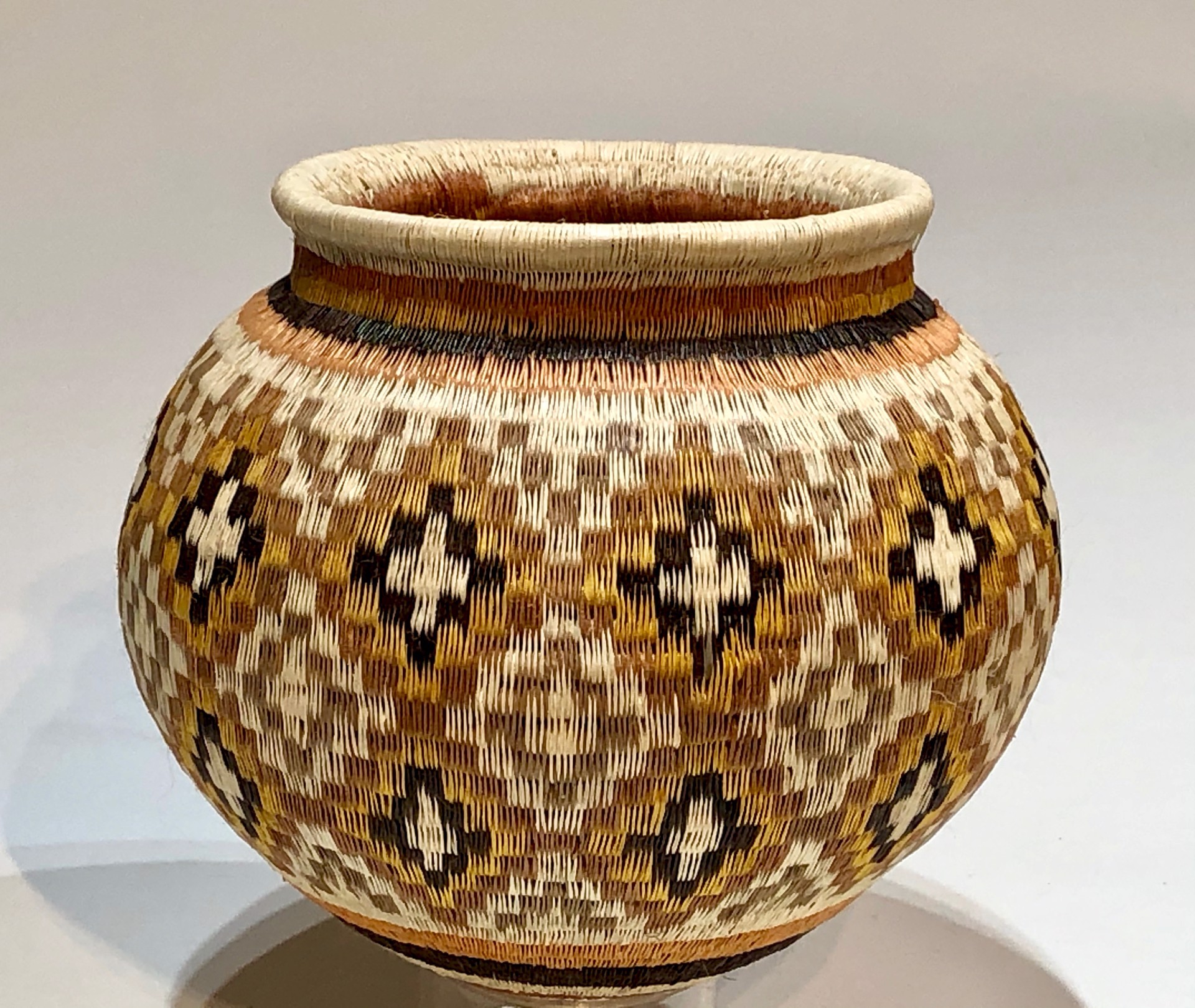 Gold, Black and White Geometric Basket (IB27) by Wounaan & Embera Panama Rainforest Baskets Wounaan