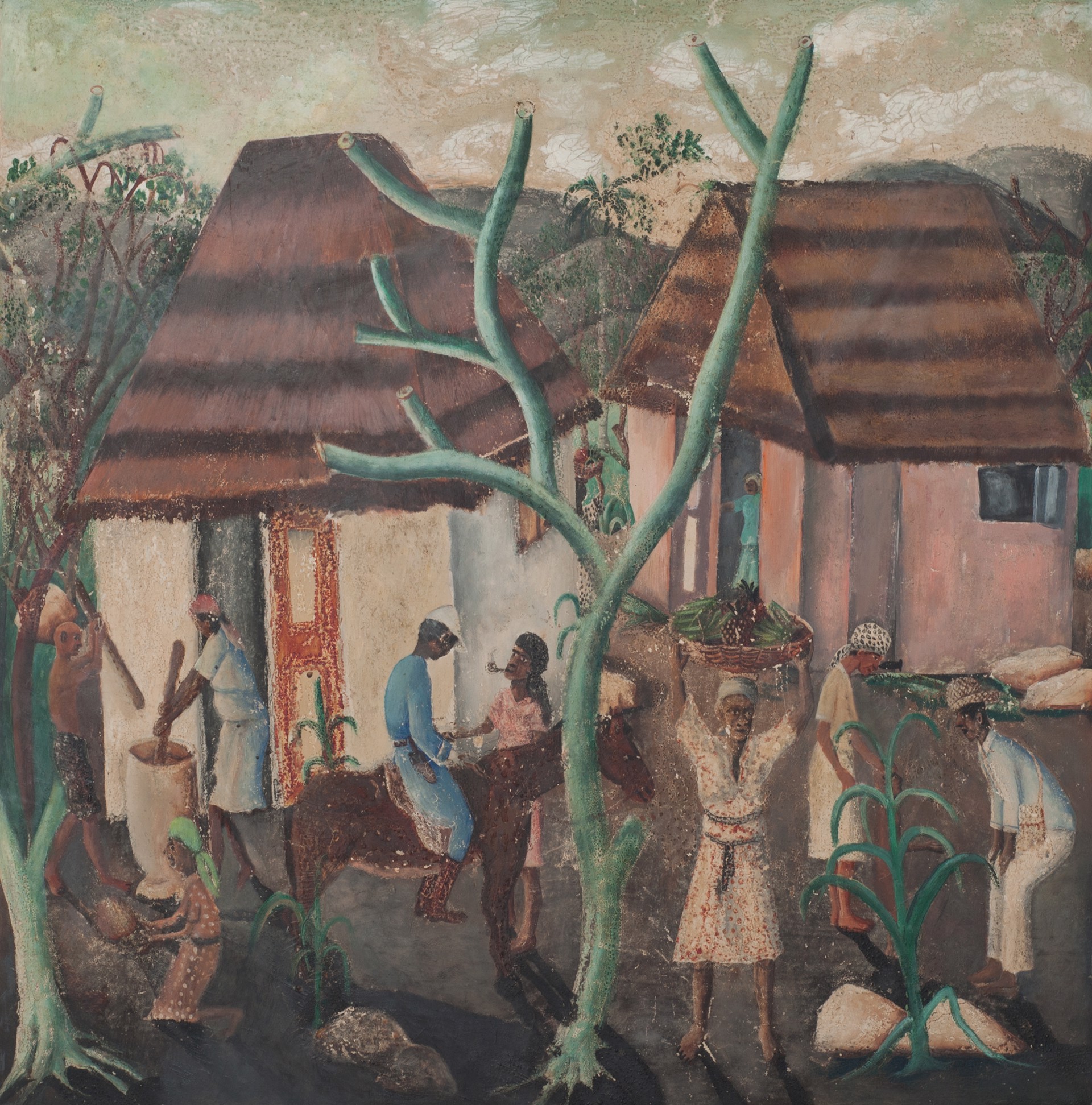Outside Village #1-3-54GSN by Wilson Bigaud (Haitian, 1931-2010)