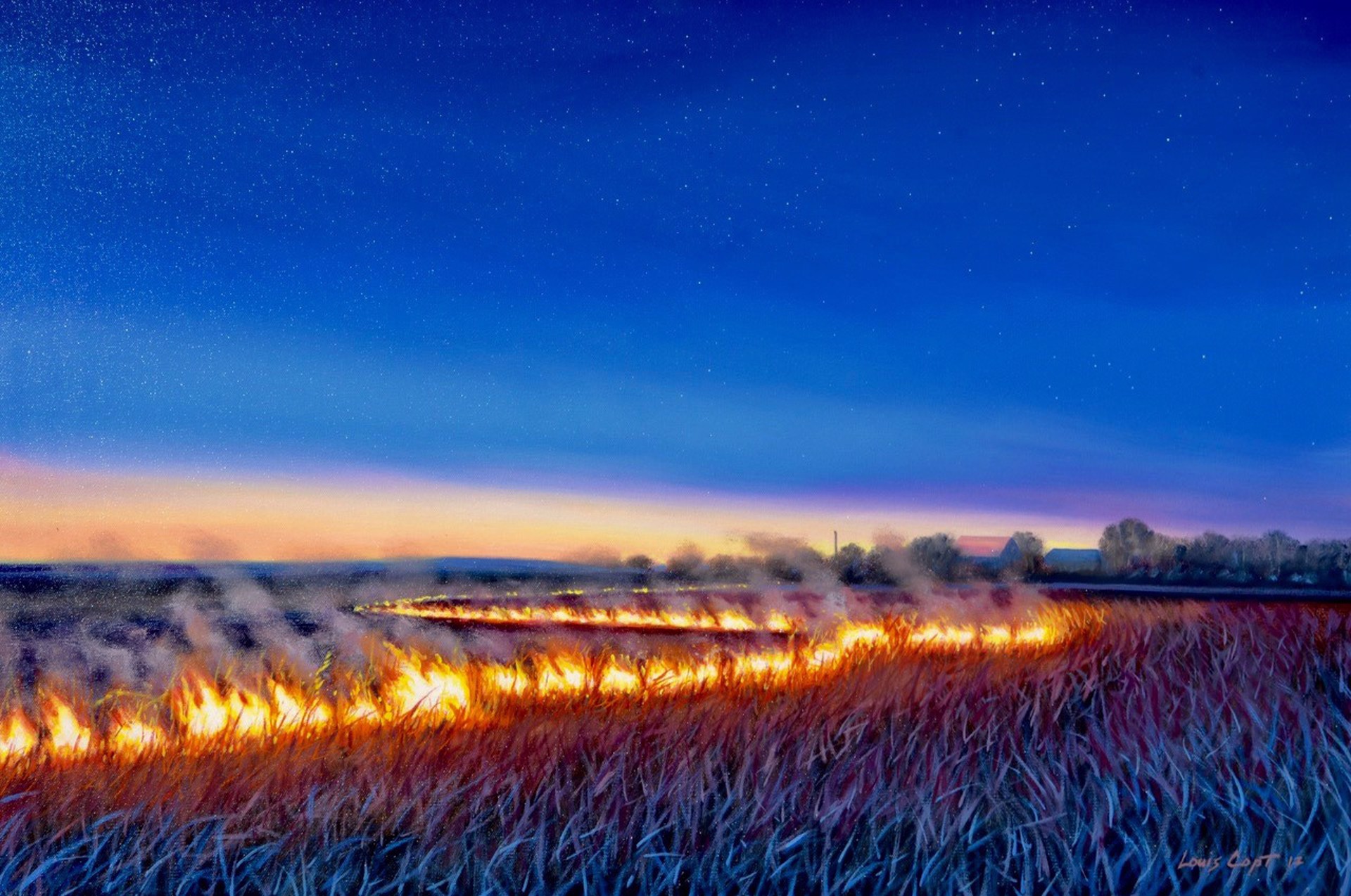 Night Burn on the Ranch framed by Louis Copt