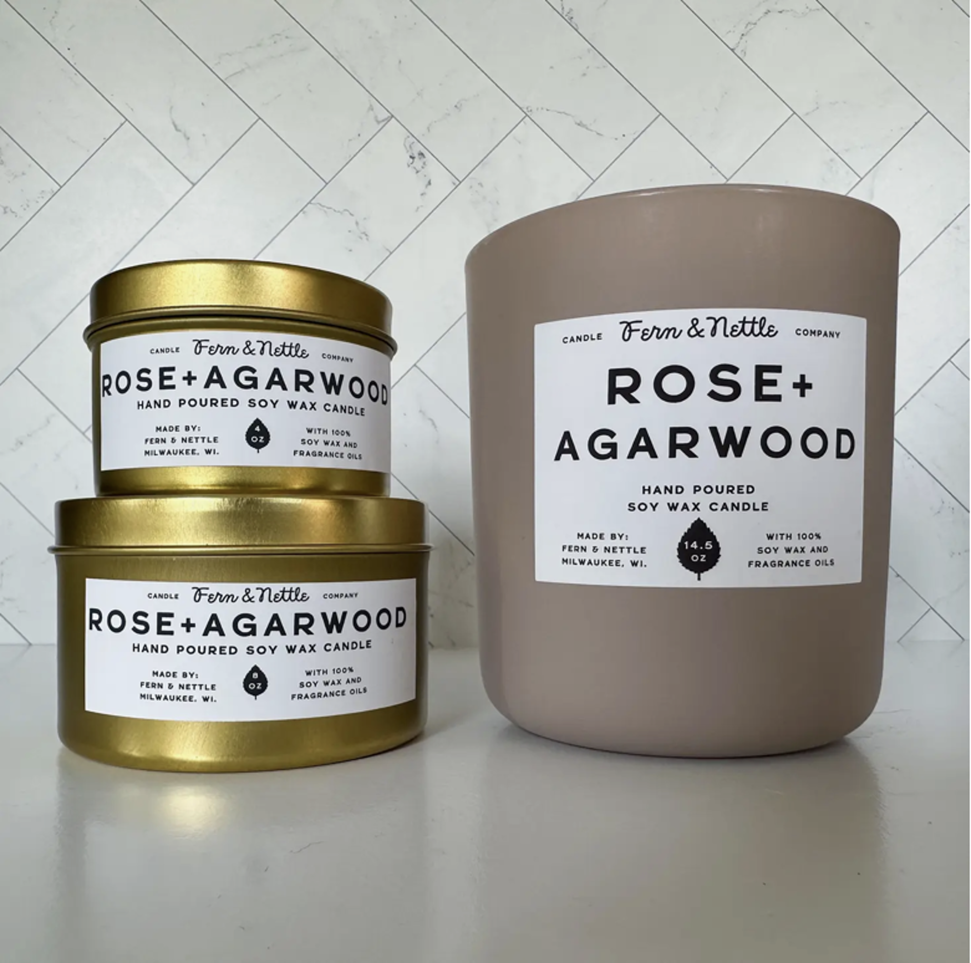 8 oz. Rose+Agarwood Soy Wax Candle by Fern & Nettle