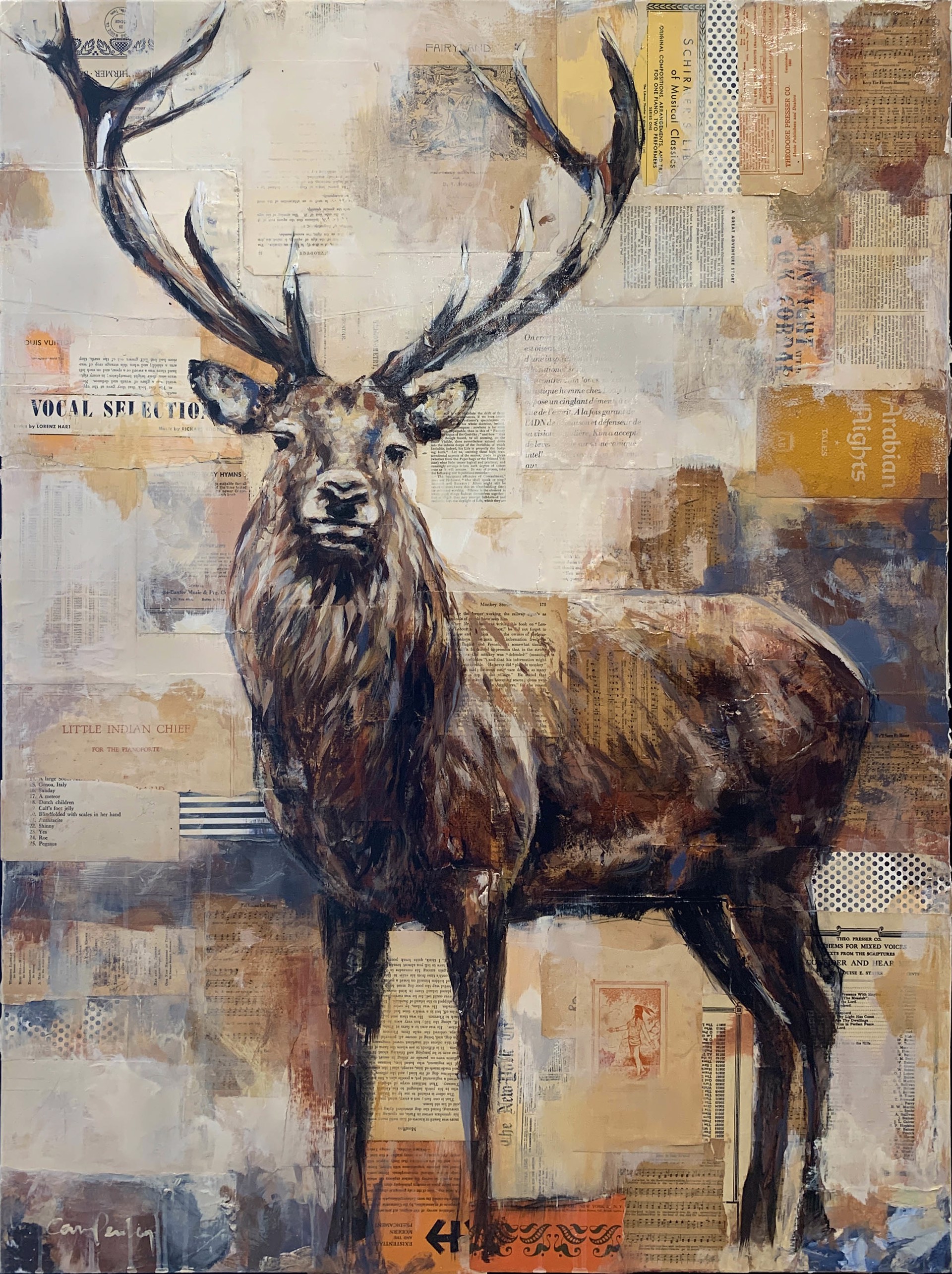 Original Artwork Featuring A Full Body Stag Painted Onto Collage Background