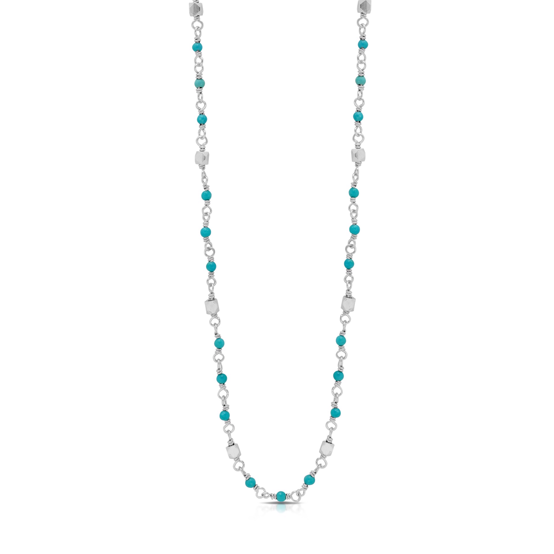 9656 Blue Turquoise Bead (2mm) Baby Wire Wrapped Single Strand with LH Scroll Bead Necklace 16" by Lois Hill