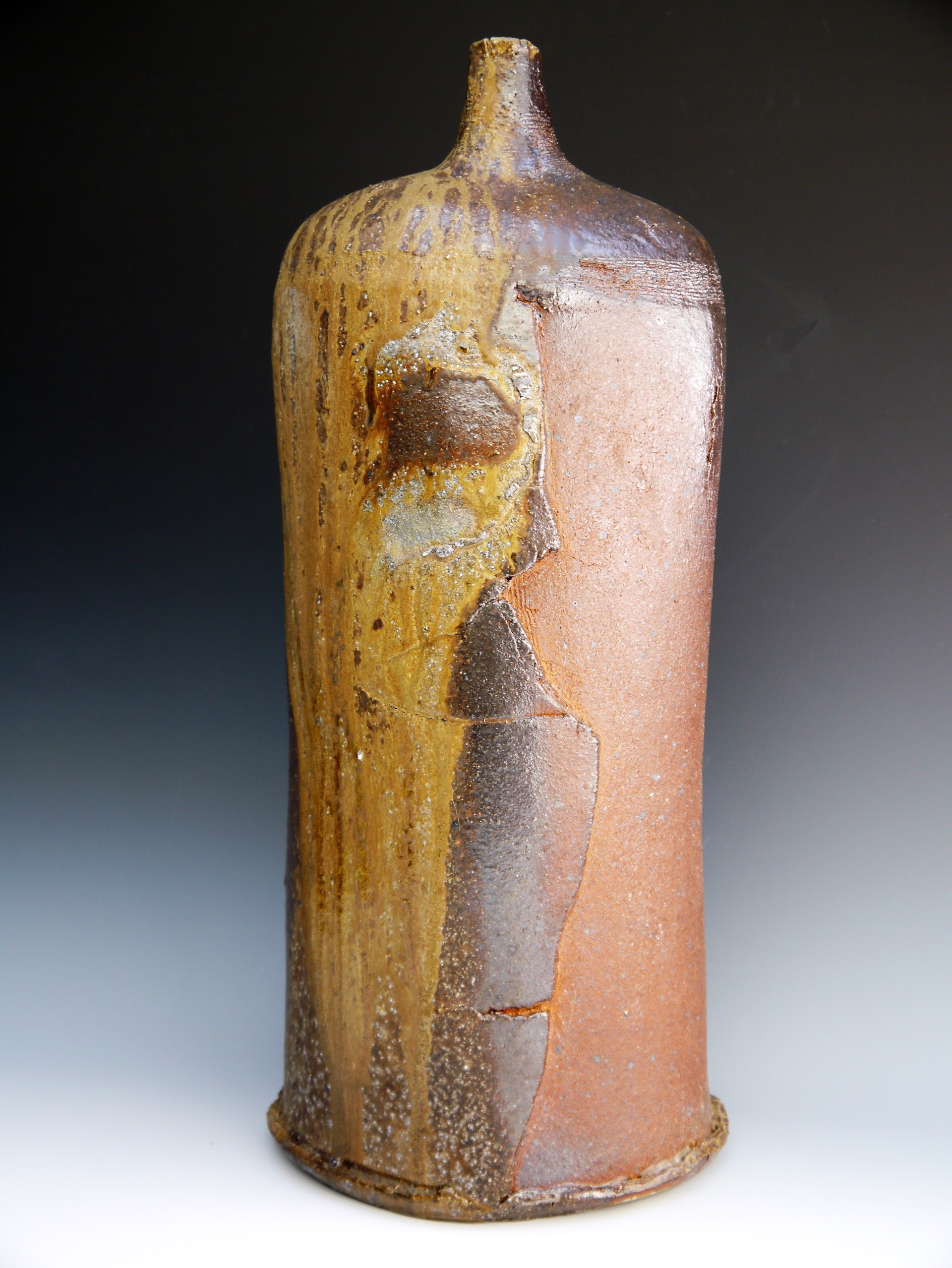Shell Marked Bottle from 4 day wood firing by Jane Wheeler