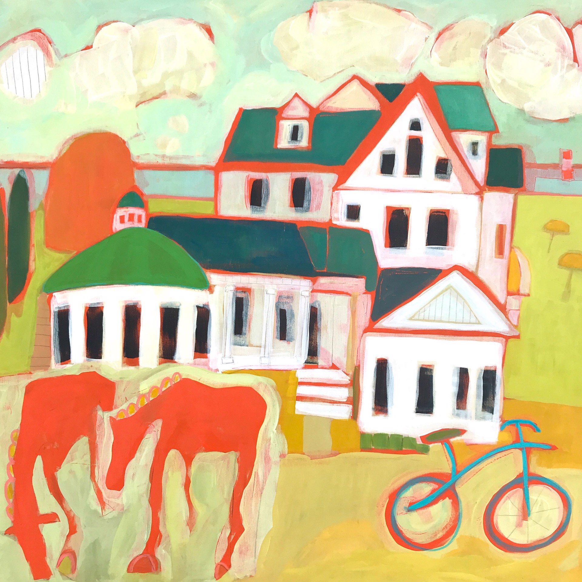 Hotel Iroquois and Two Orange Horses by Rachael Van Dyke