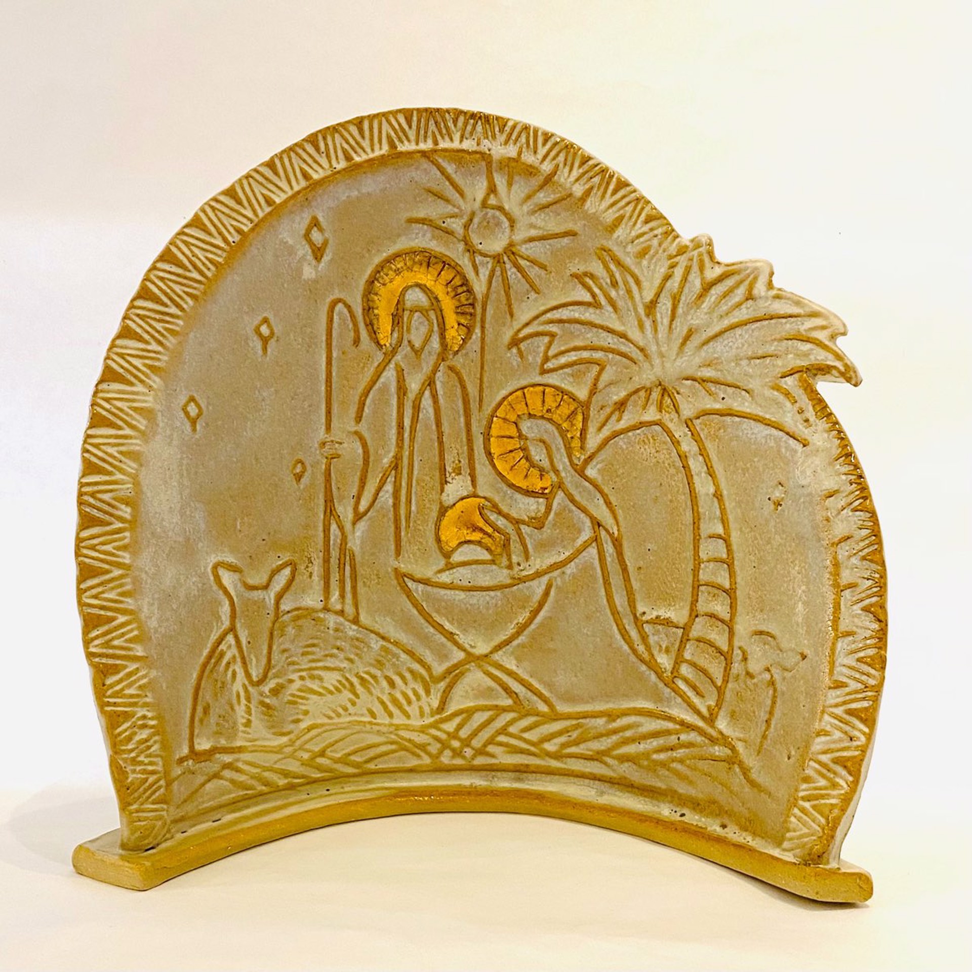 AA22-4 Curved Nativity~White and Gold Leaf by Angel Allen