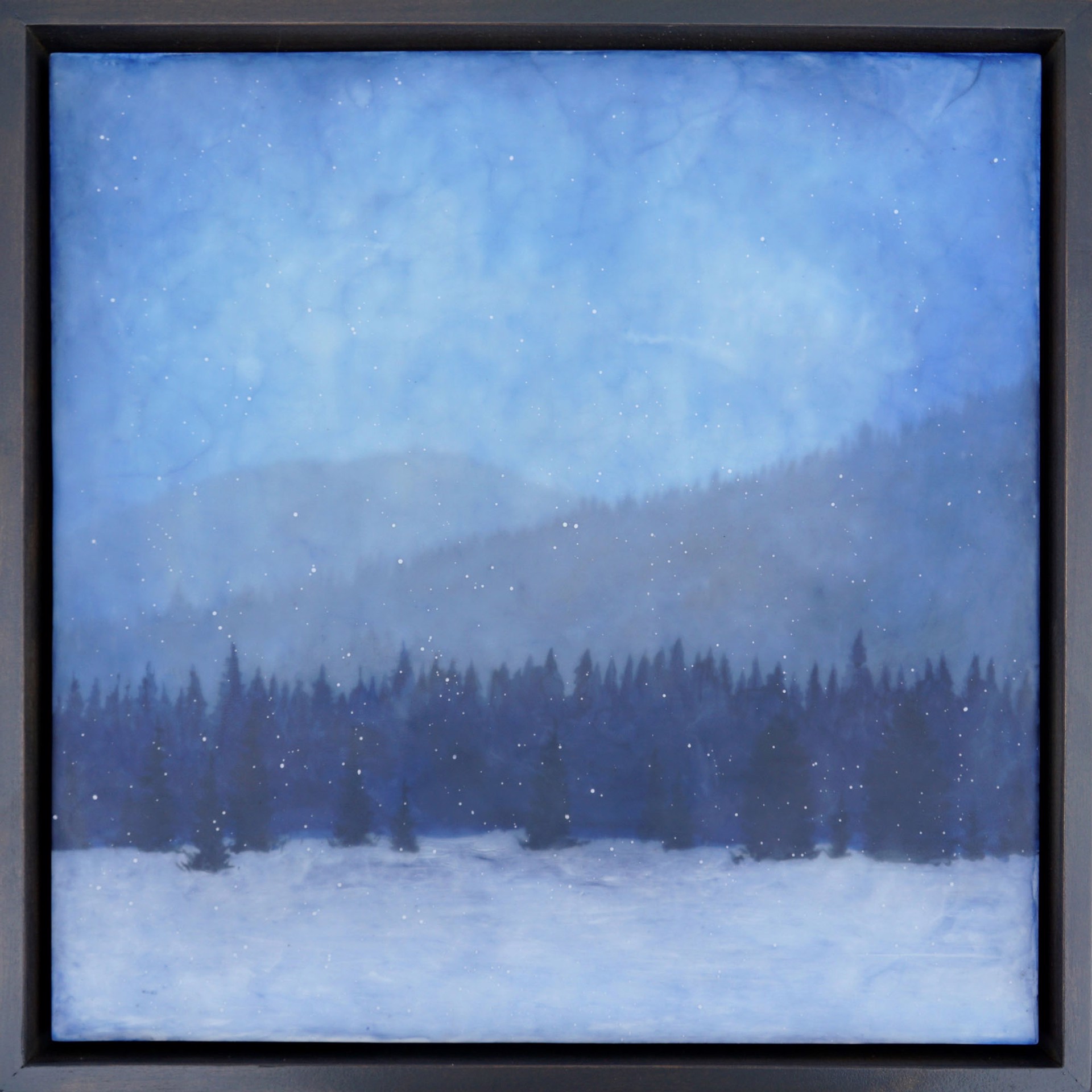 Original Encaustic Landscape Painting By Bridgette Meinhold Featuring Blue Ridges In Snow Covered Scene