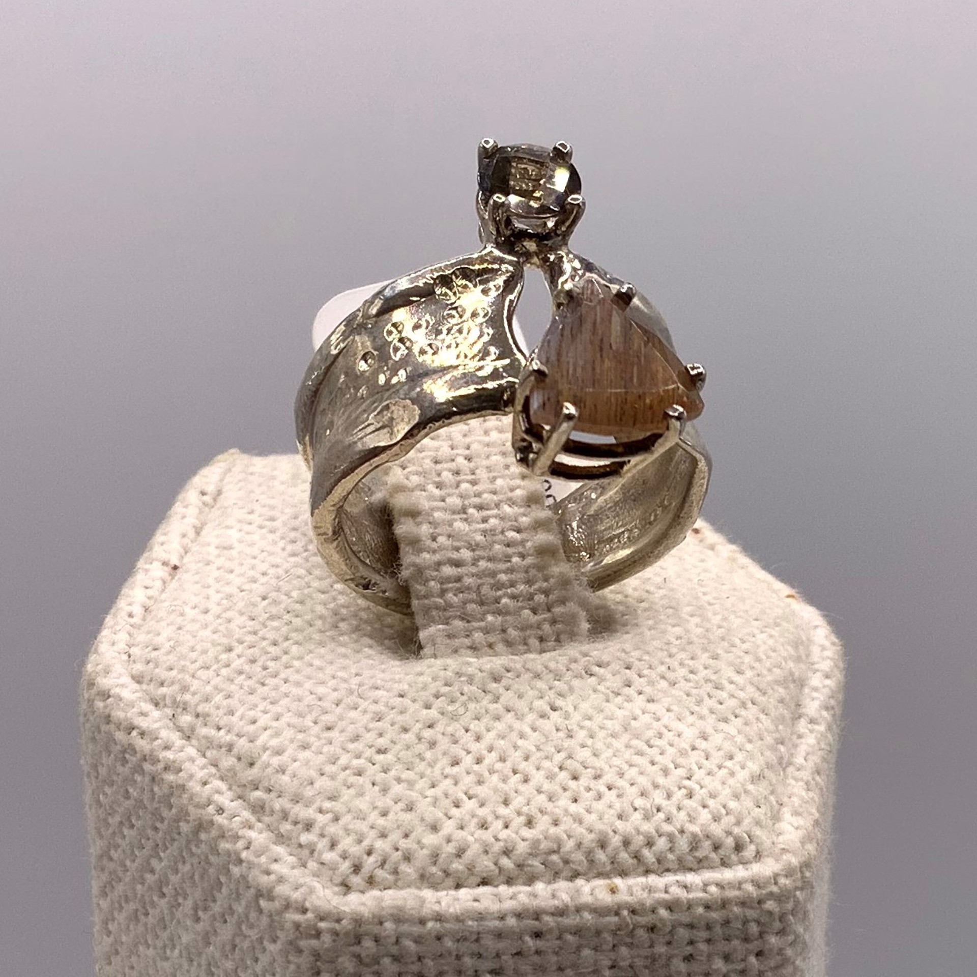 Golden Moonstone, Smoky Quartz Ripple Ring Duo by Kristen Baird