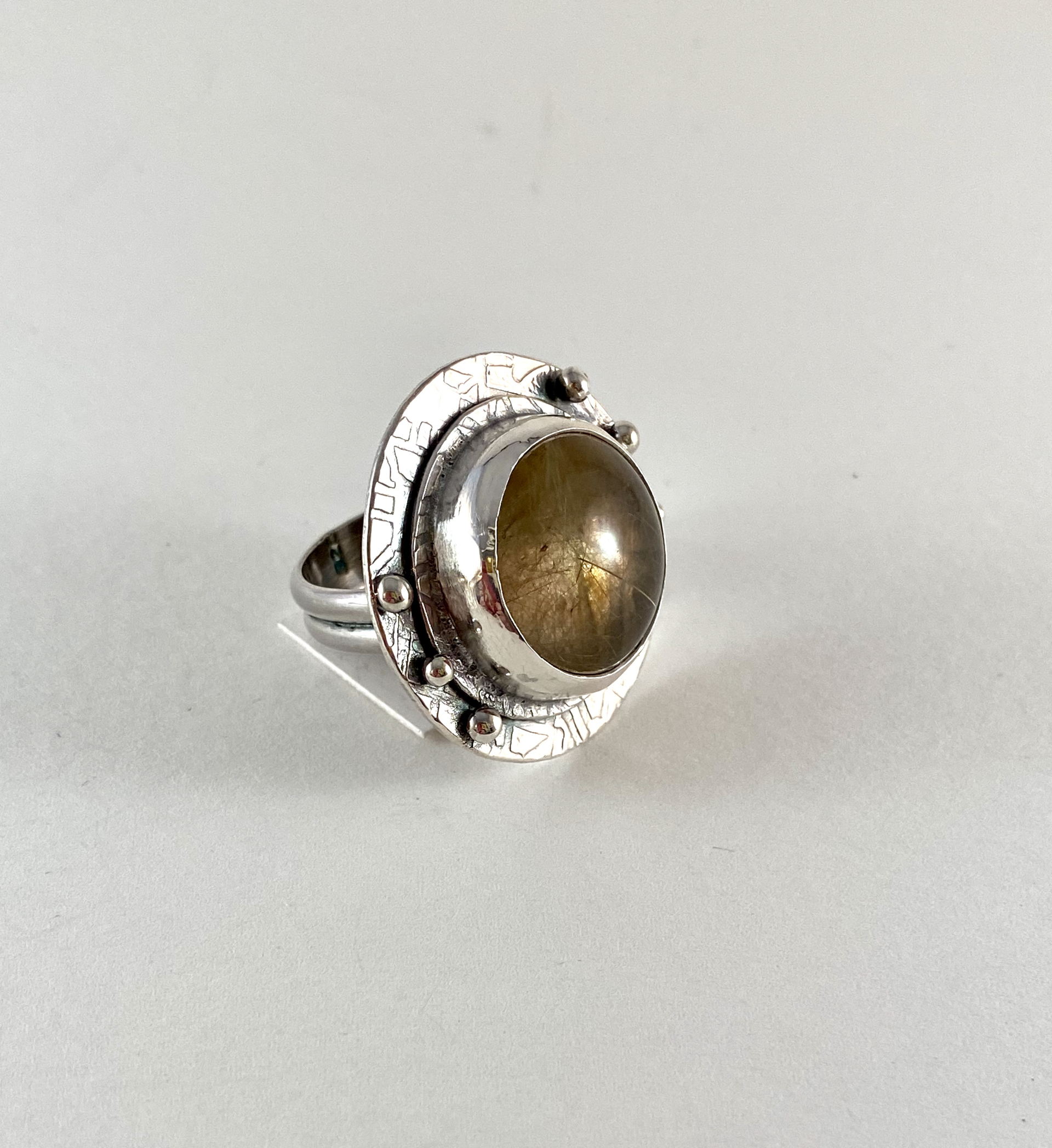 Silver and Rutilated Quartz Space Ship Ring, sz 8 by Anne Bivens