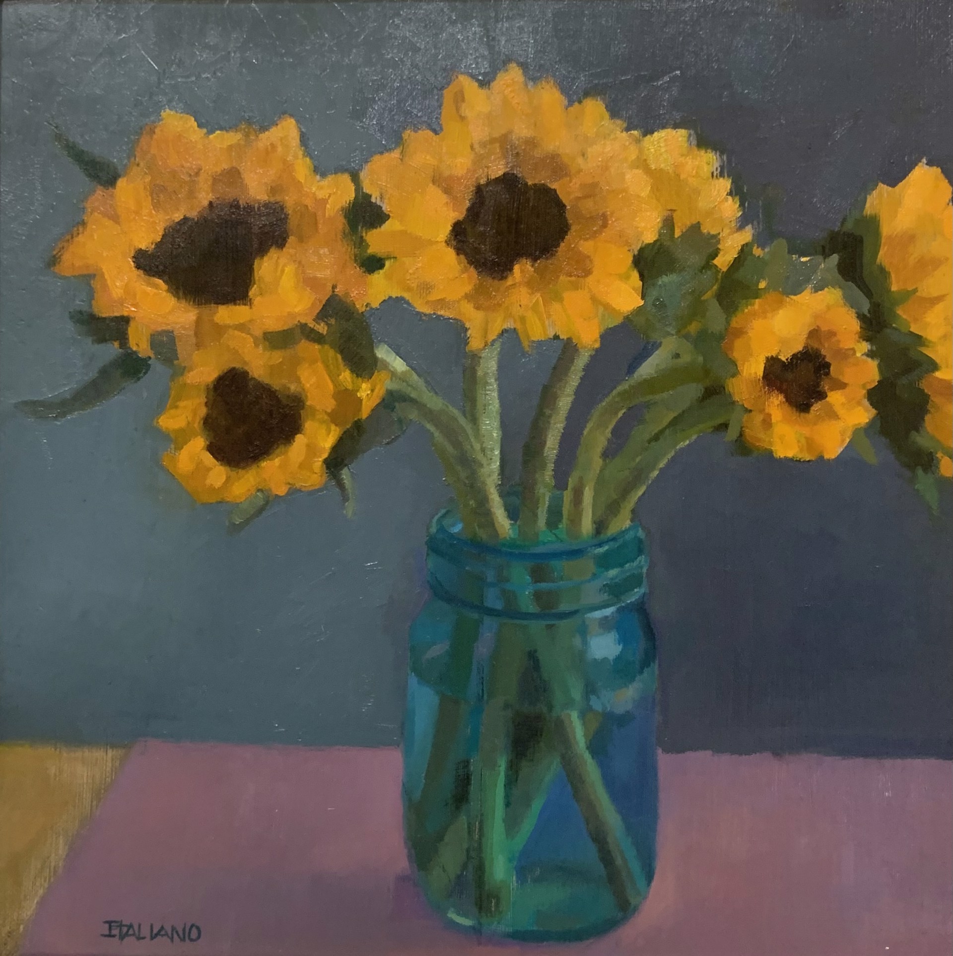 Sunflowers in Blue Vase by Natalie Italiano