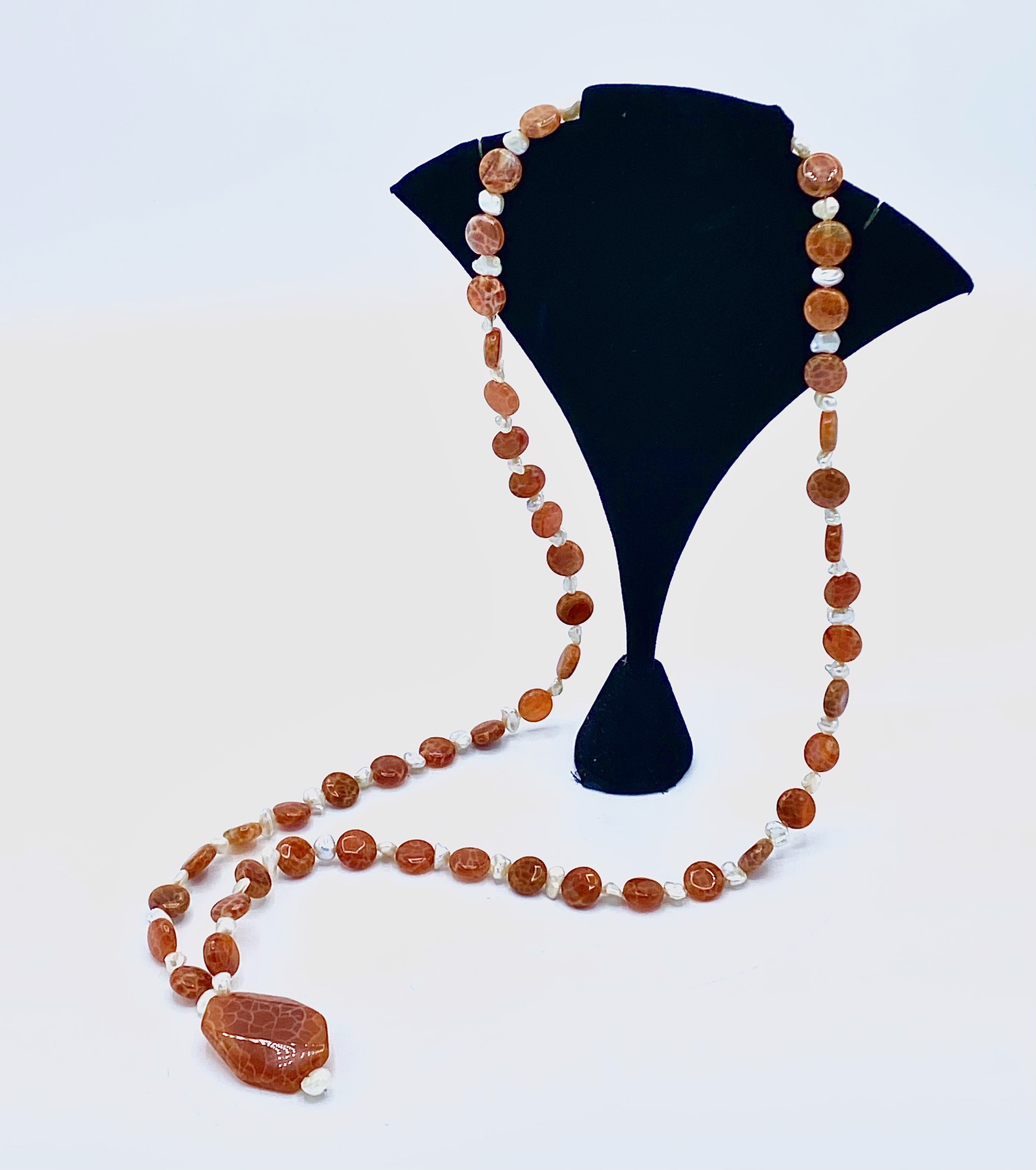Agate and Pearls Long Necklace by Patrice Box