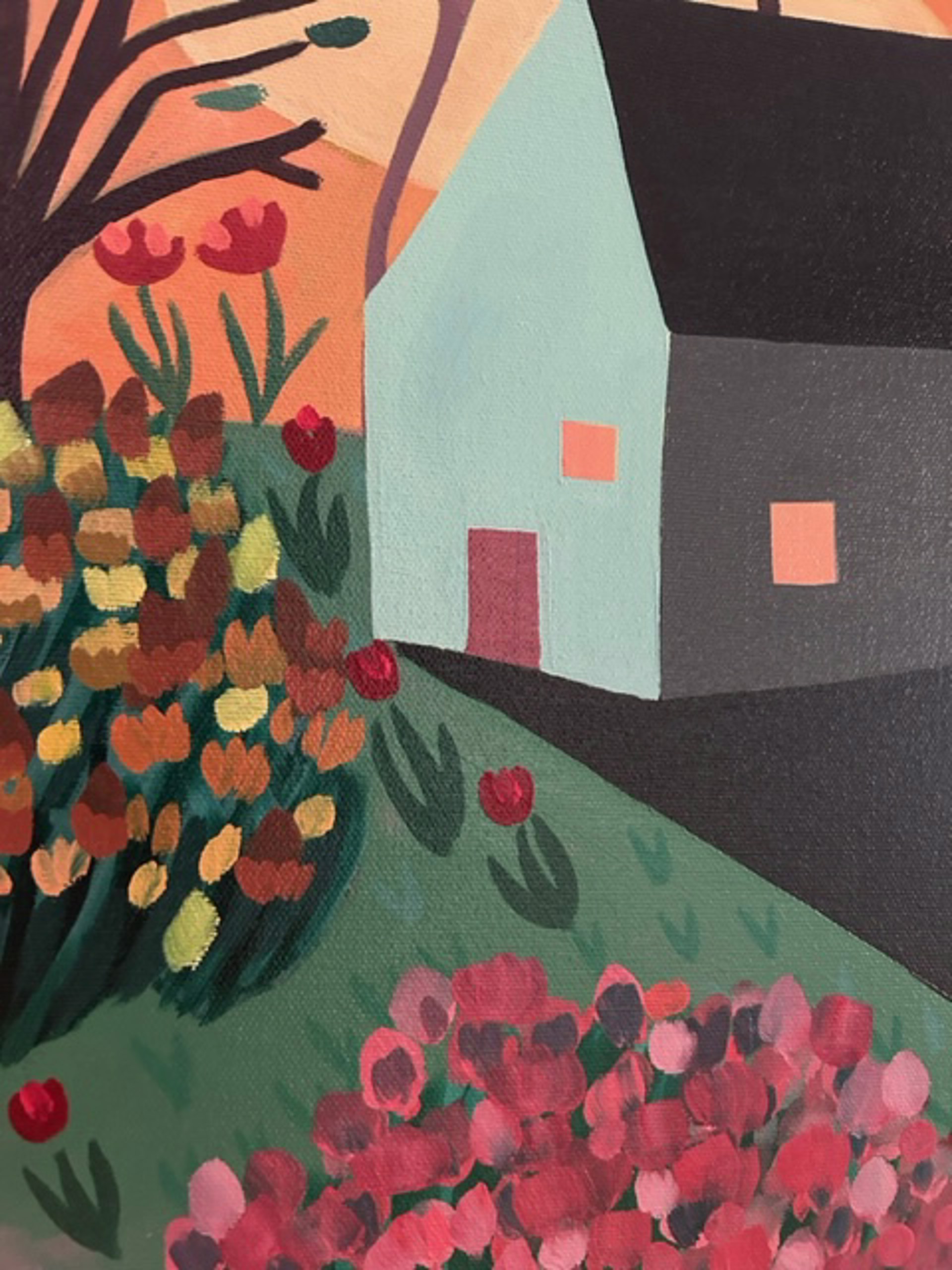 Sunset with House, Clouds and Flowers by Sage Tucker-Ketcham