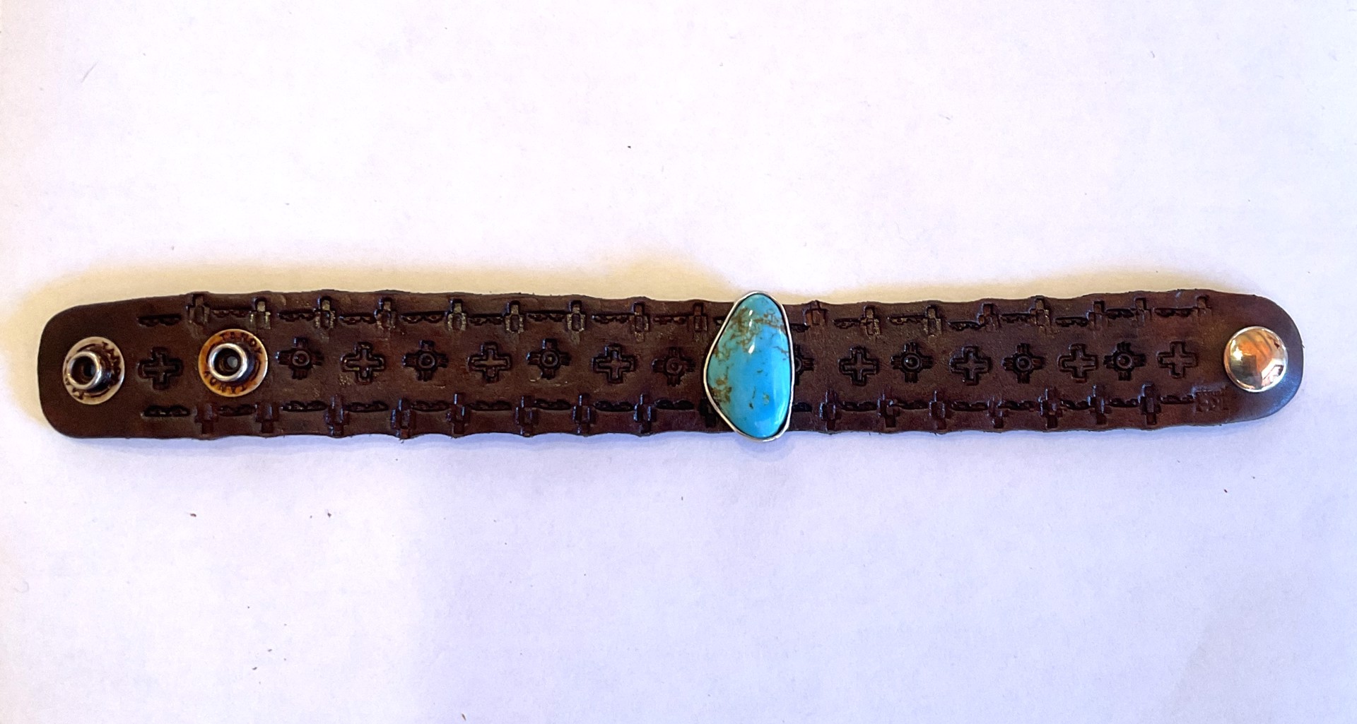 KH68 SS Bracelet Leather Kingman Turquoise by Kim Henkel