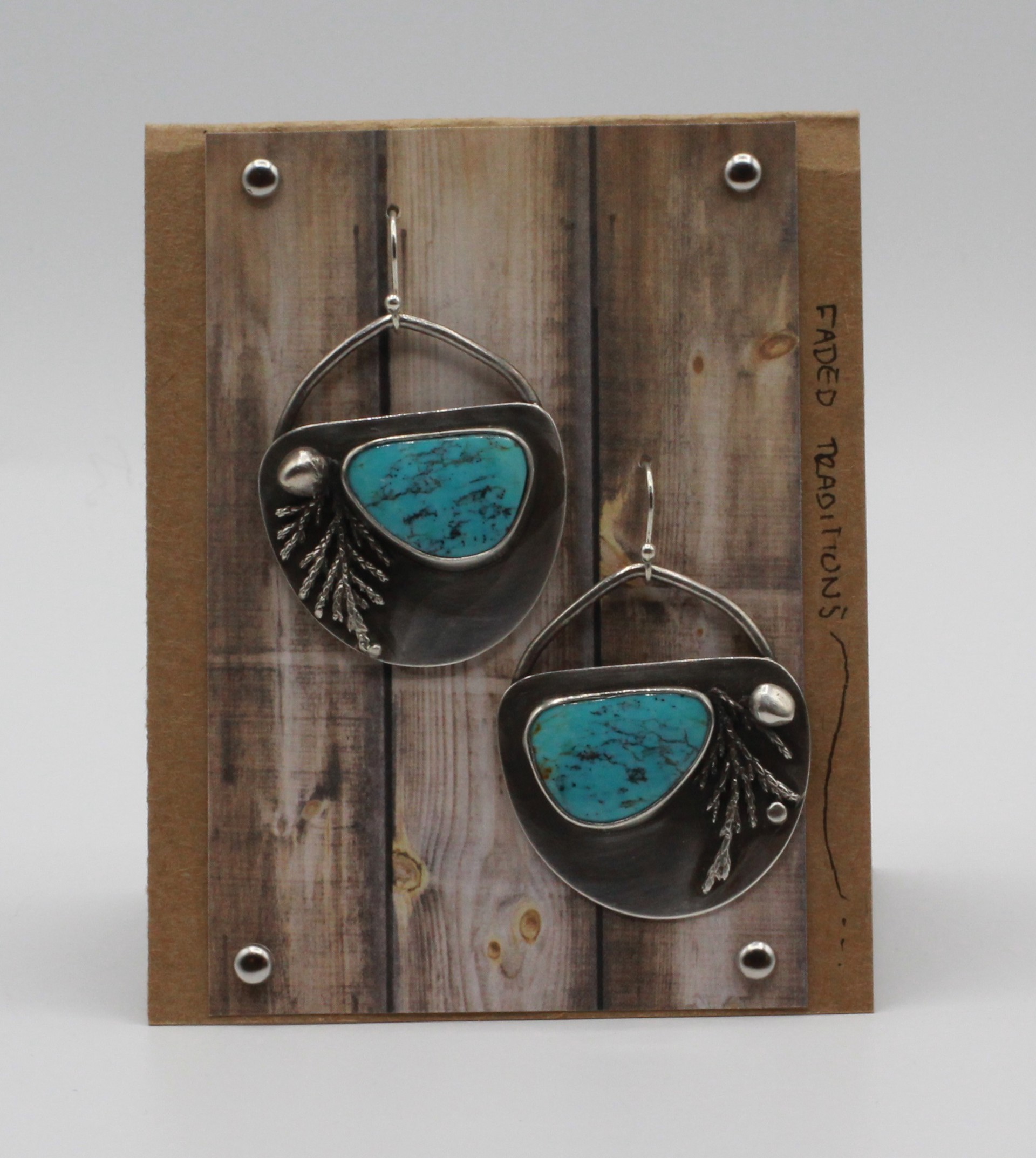 Kingman Turquoise with Cast Juniper Earrings - Sterling by Ashley Hanna
