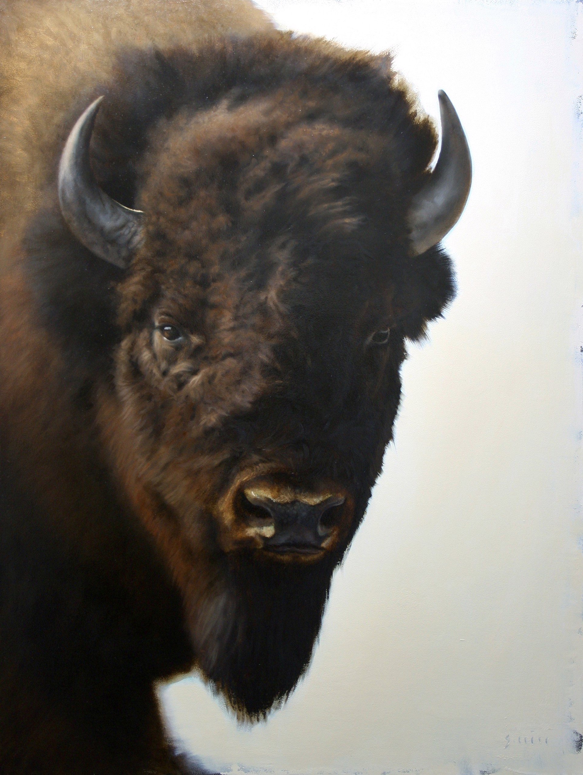 Original Oil Painting By George Hill Of A Bison