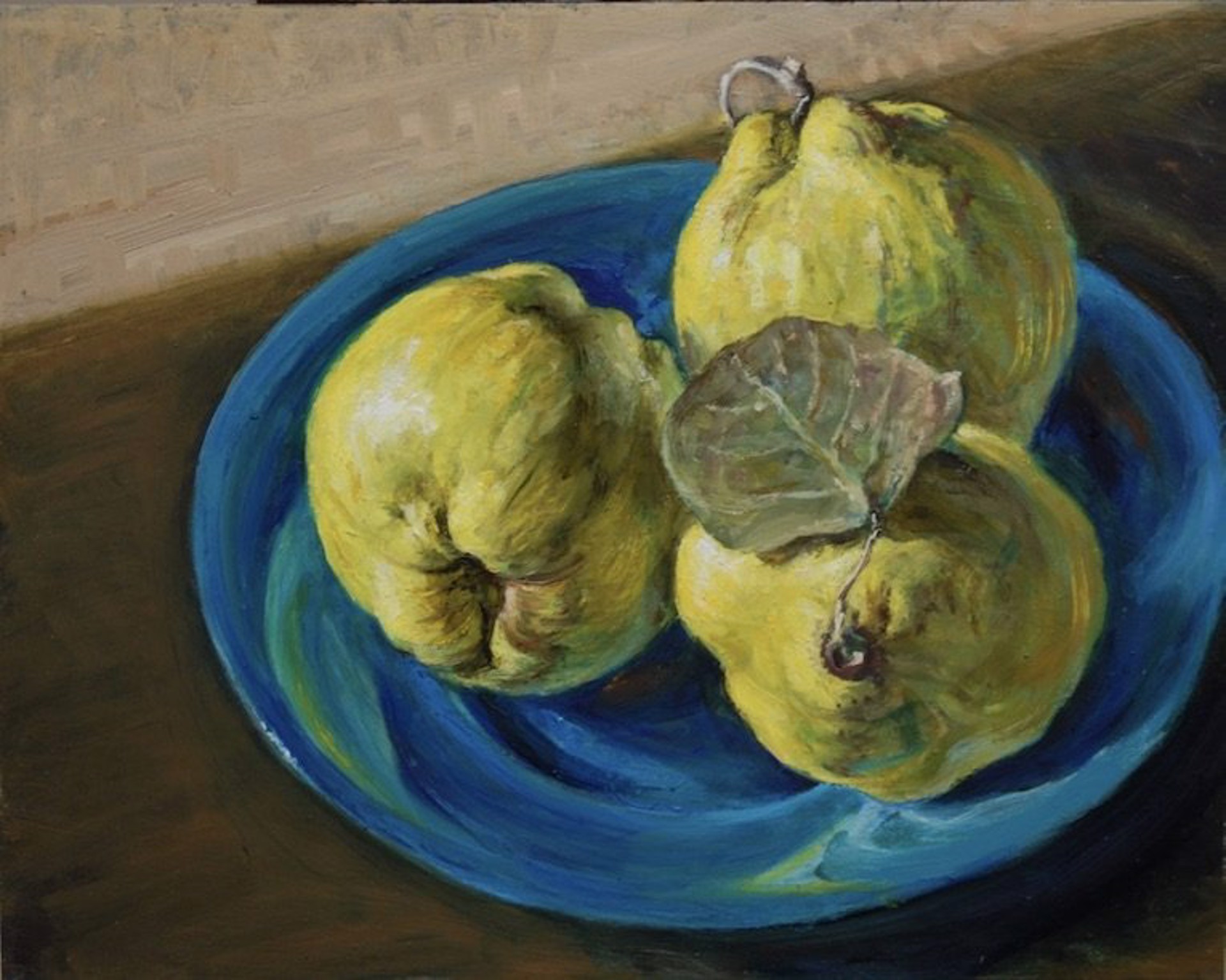Three Quinces in a Glass Dish by Alicia Czechowski