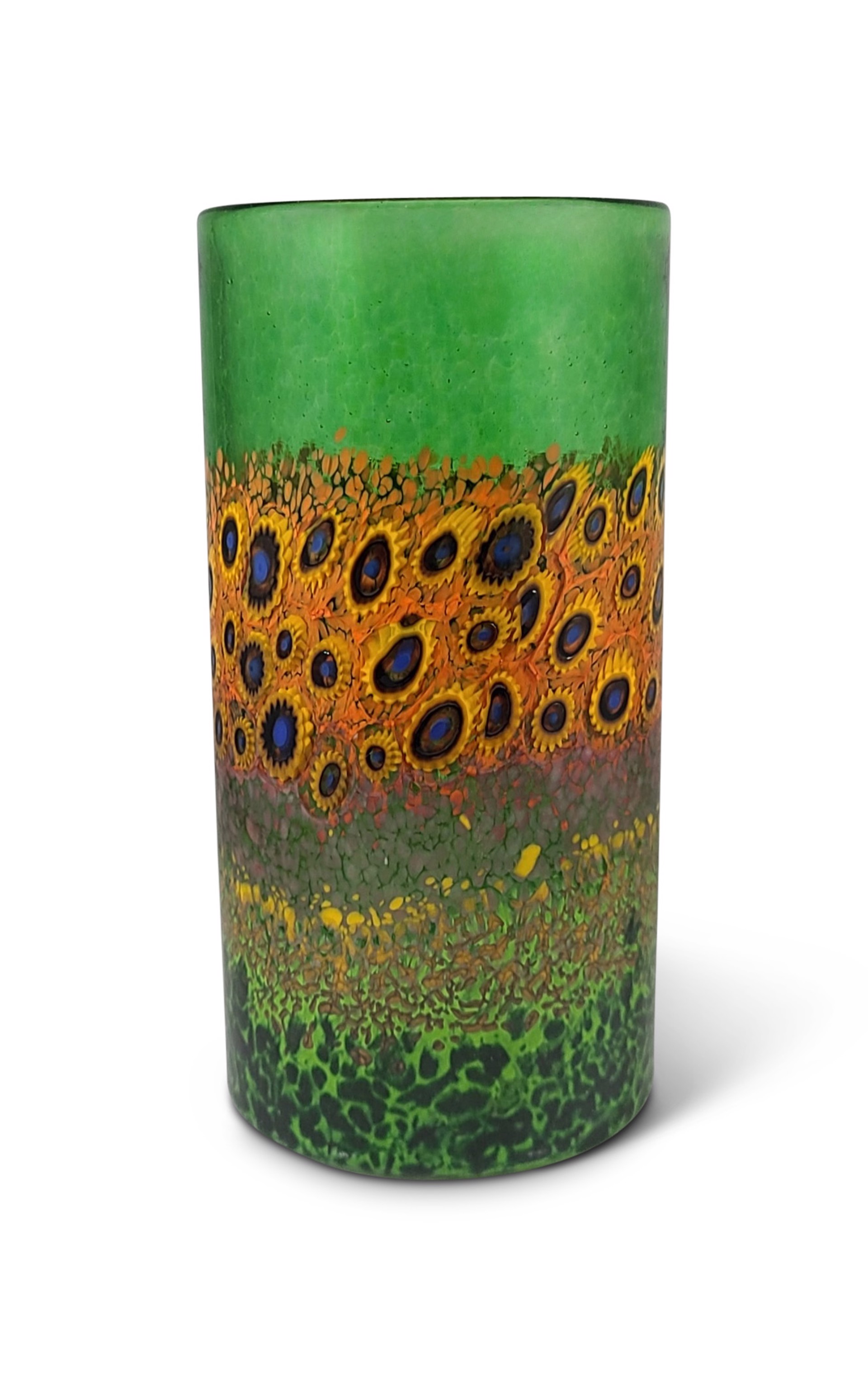 Green Tall Murrini Sunflower Tumbler by Ken Hanson & Ingrid Hanson