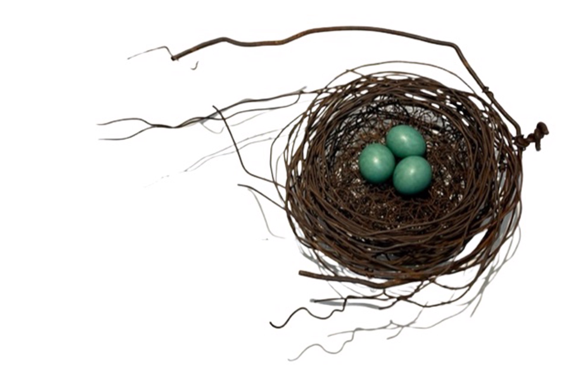 Hand Woven Wire Nest w/3 Small Turquoise Eggs #1379 by Phil Lichtenhan