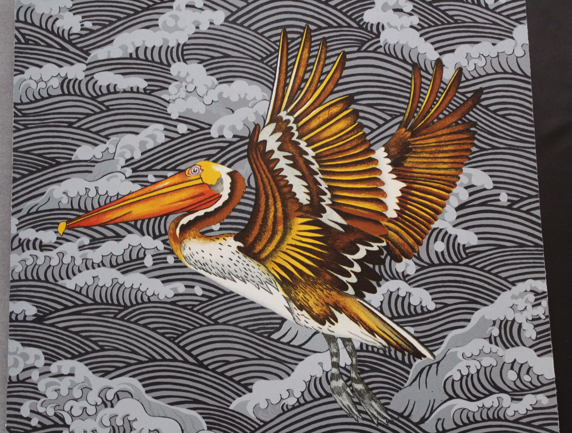 Brown Pelican, Turbulent Sea (silver) by Billy Hassell