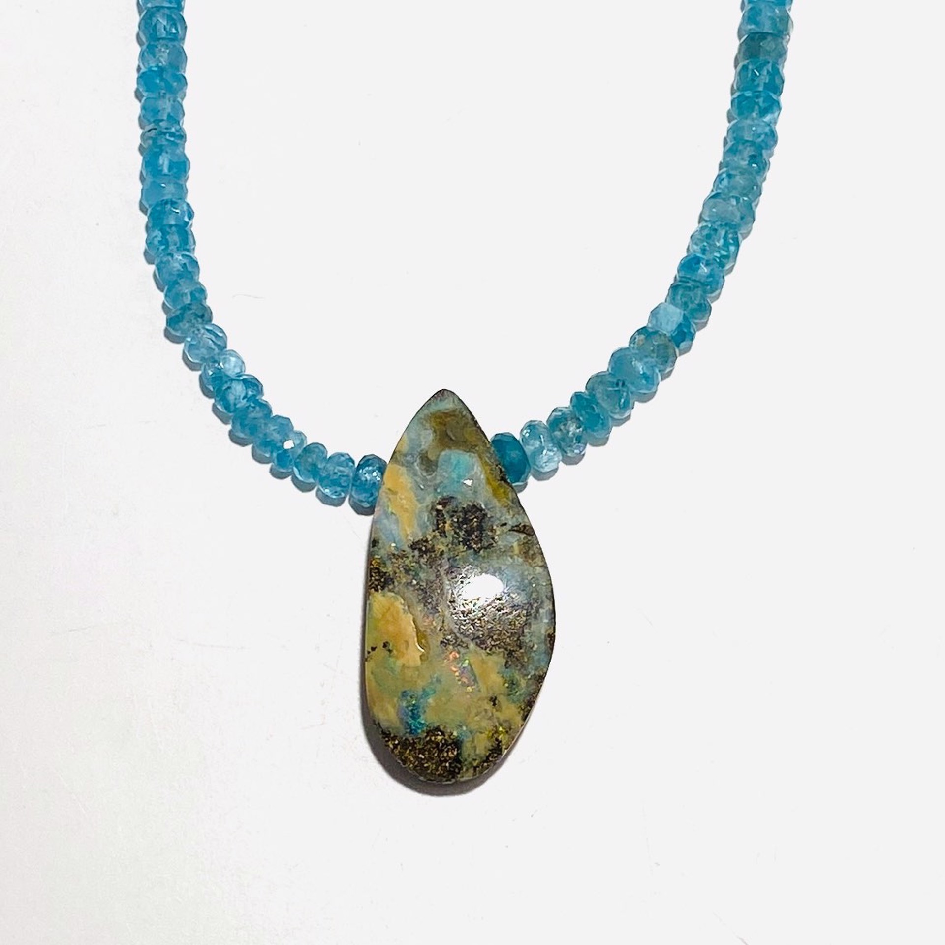 Faceted Apatite Large Australian Boulder Opal Necklace NT23-68 by Nance Trueworthy