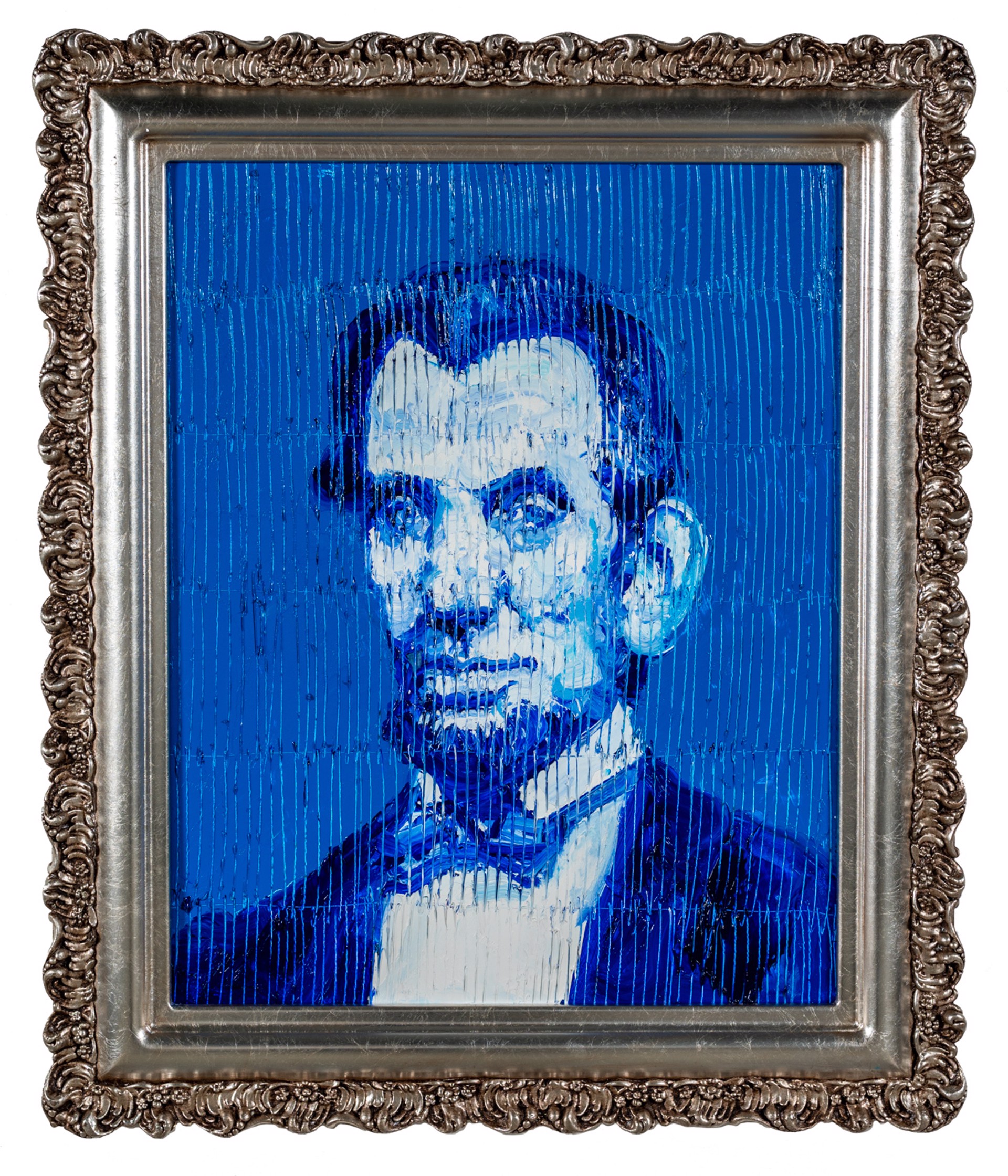 Hunt Slonem Art For Sale - Hunt Slonem Abraham Lincoln Blue, 2022 Oil on Wood20 x 16 in 