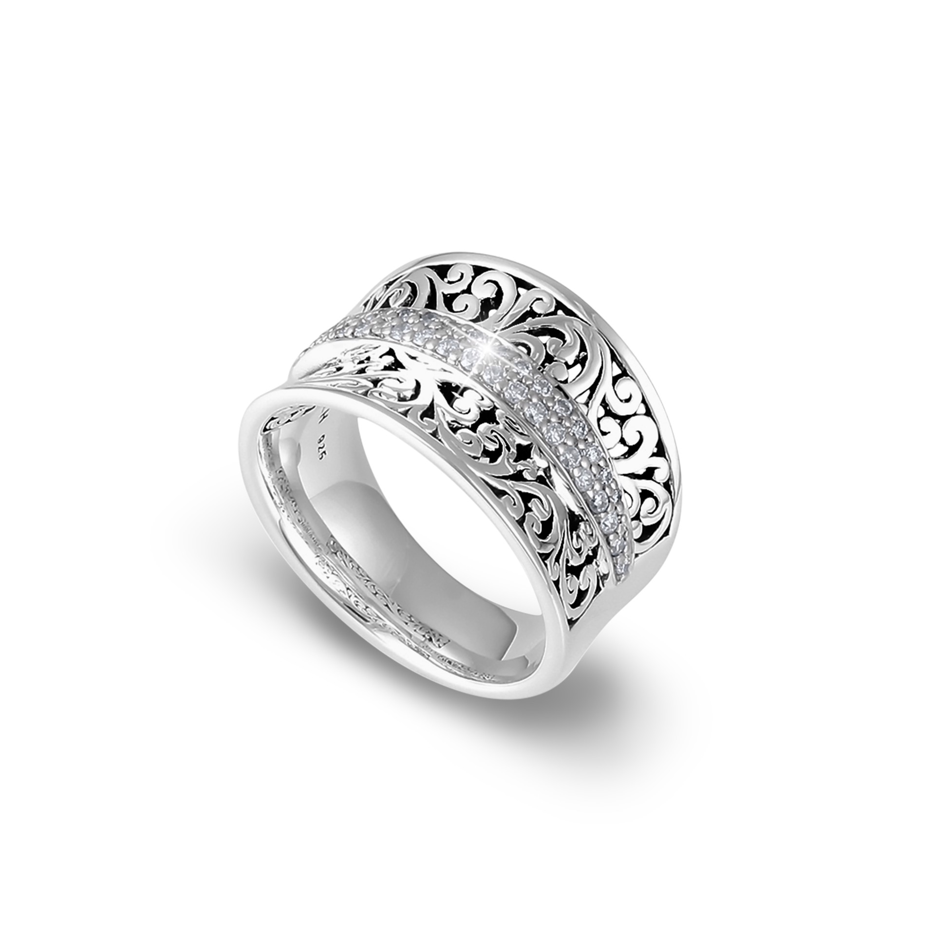 9739 Diamond (0.33 CT) Line Parallel with Classic Signature Lois Hill Scroll Ring Size 6 by Lois Hill