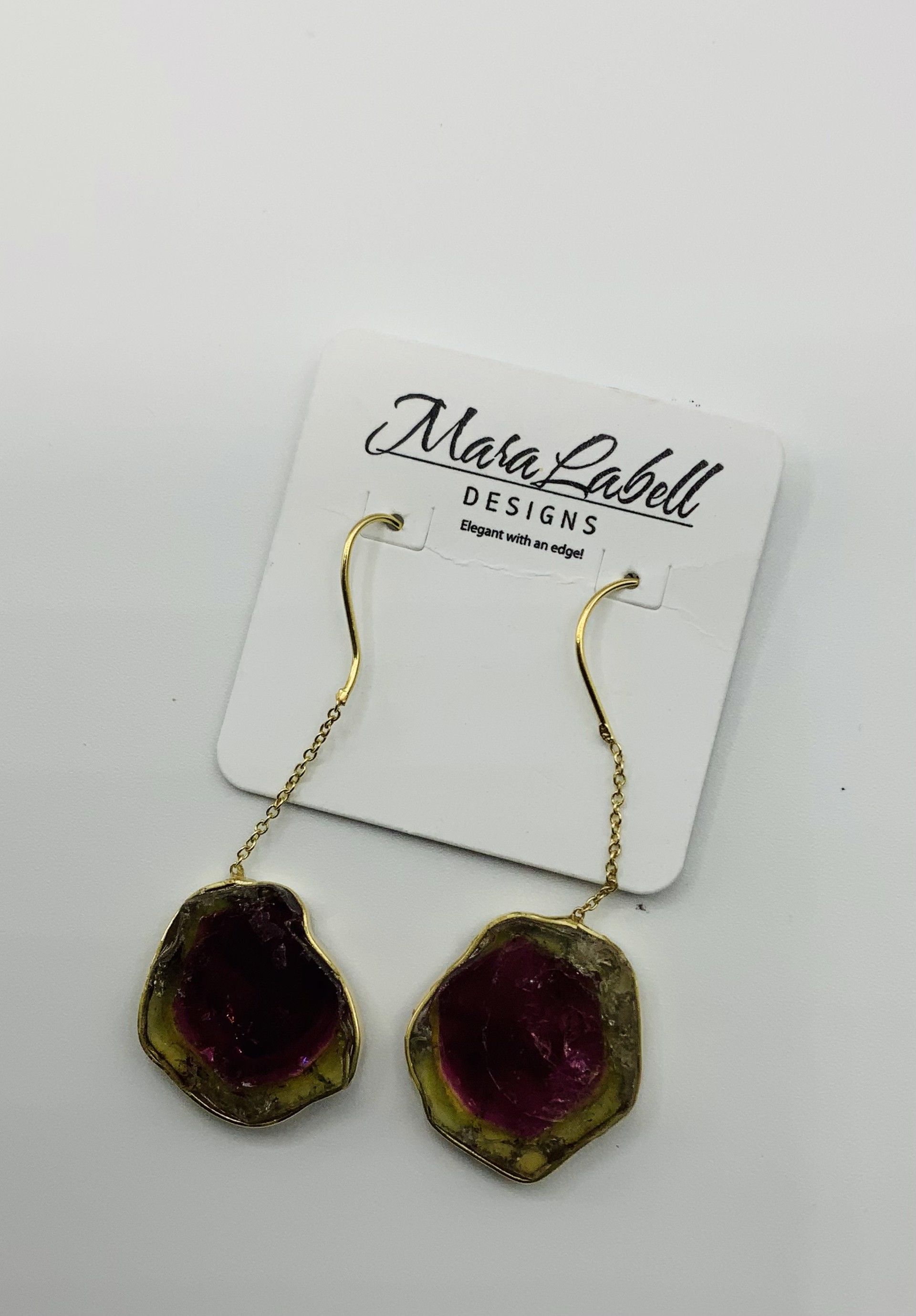 Tourmaline Slice Earnings 18k gold by Mara Labell