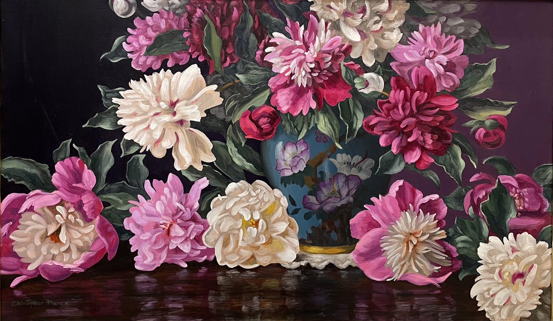 Peonies with Blue Japanese Vase by Christopher Pierce