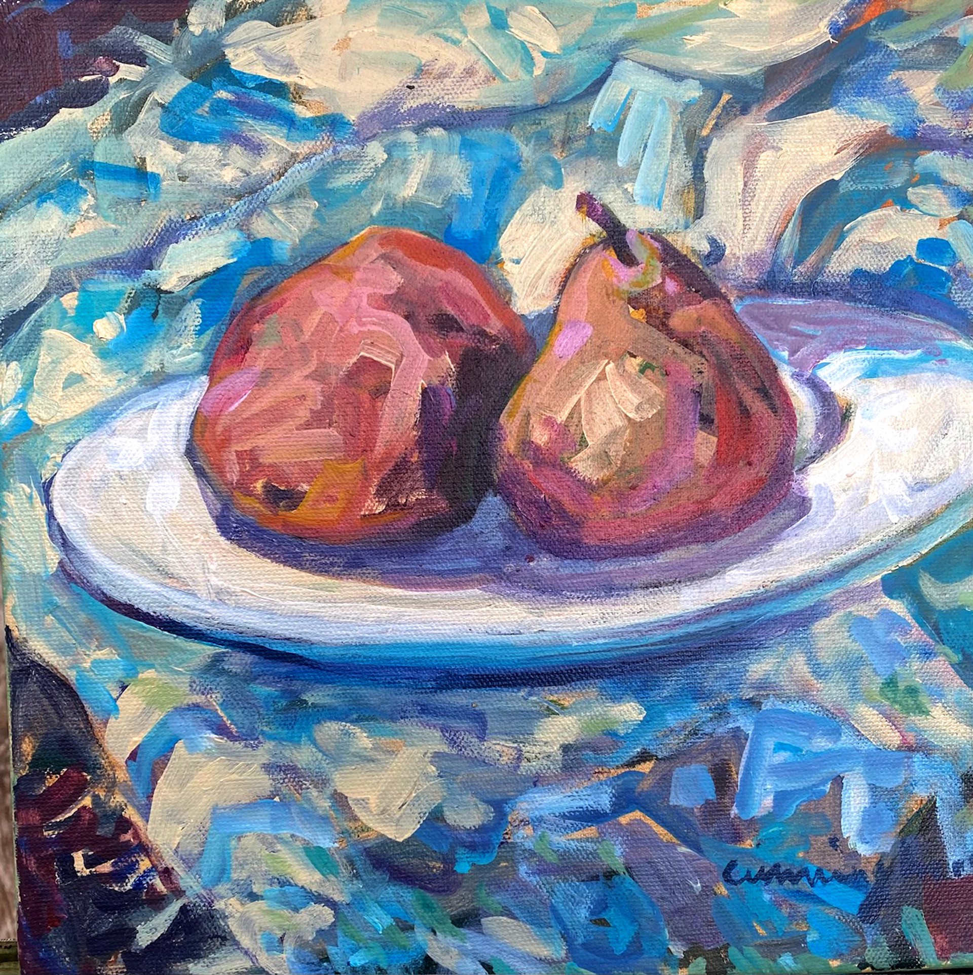 Pears in Sky Blue by Nan Cunningham