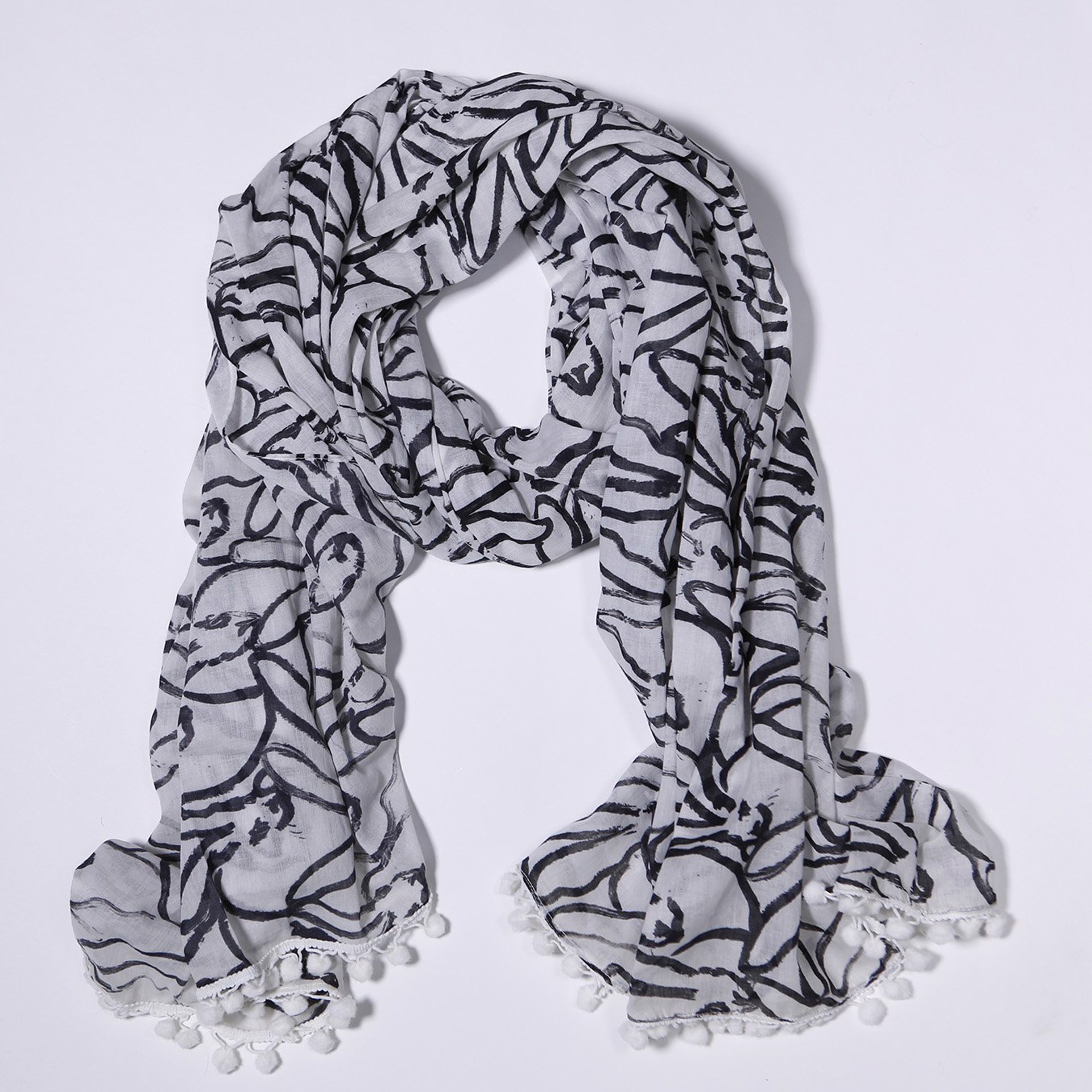 White with Black Bunny Scarf with Pom Pom by Hunt Slonem