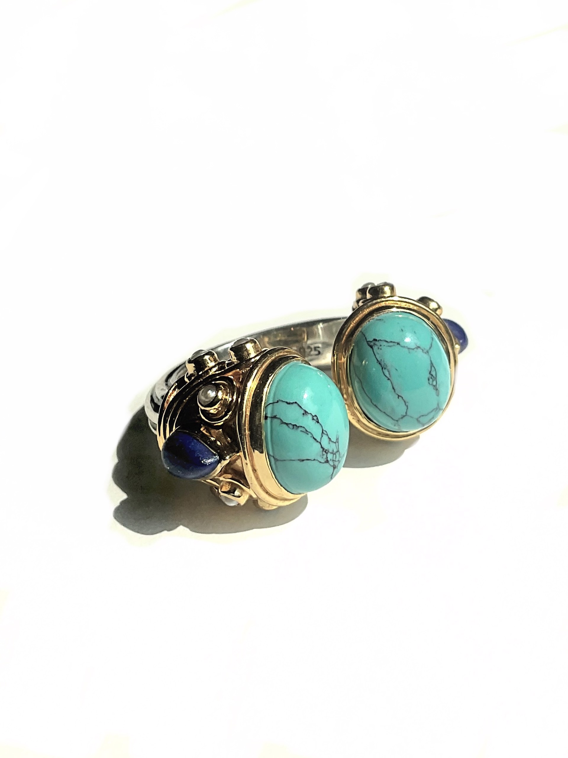 Turquoise and Lapis Cuff Style Ring by J. Catma