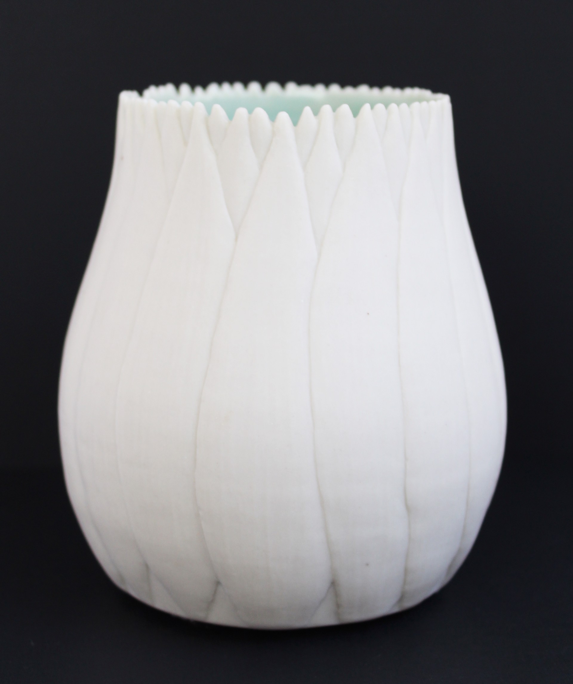 Carved White Water Lily Blossom Porcelain Vessel by Mary Lynn Portera
