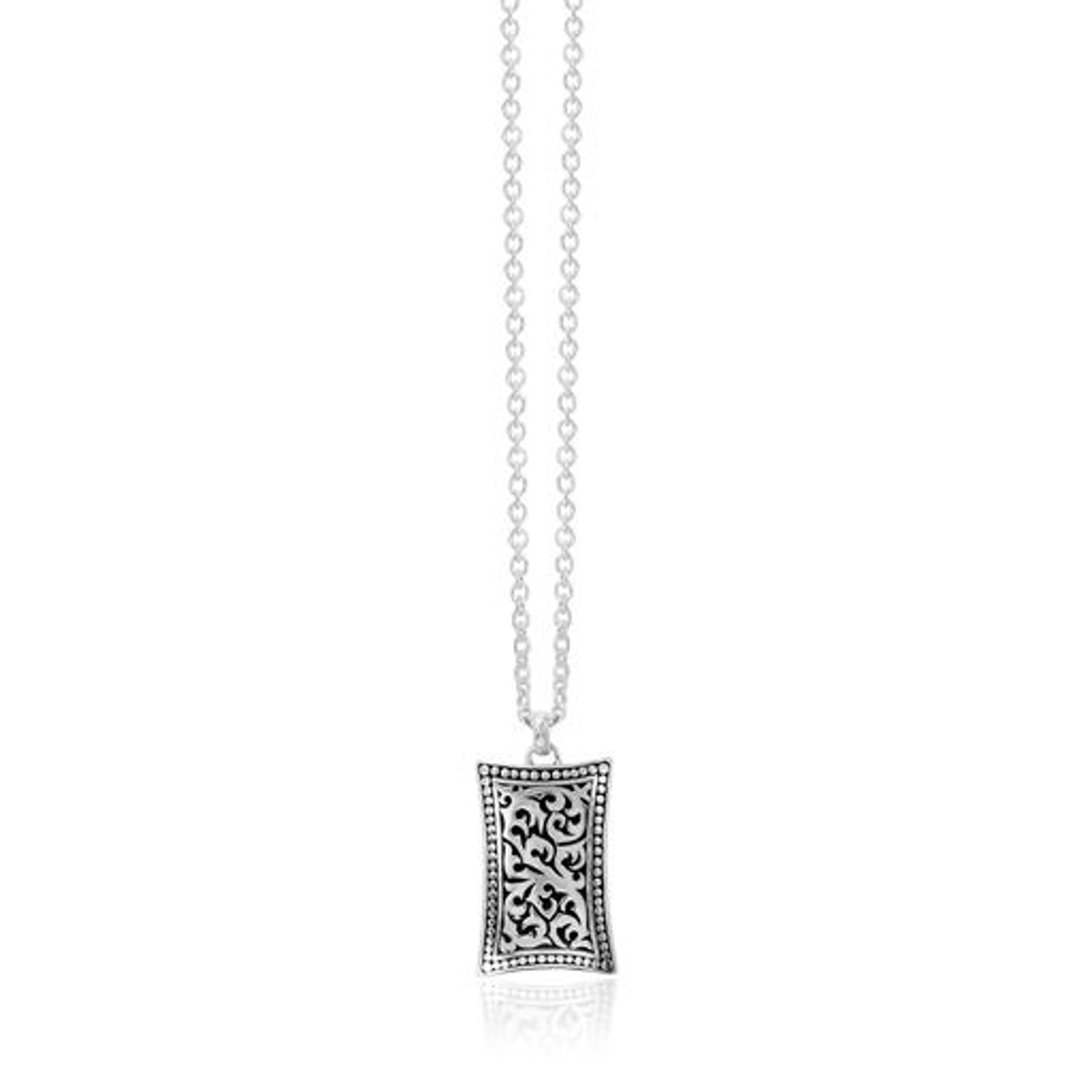 7026 Dog Tag Rectangular Scroll Men's Silver Necklace by Lois Hill