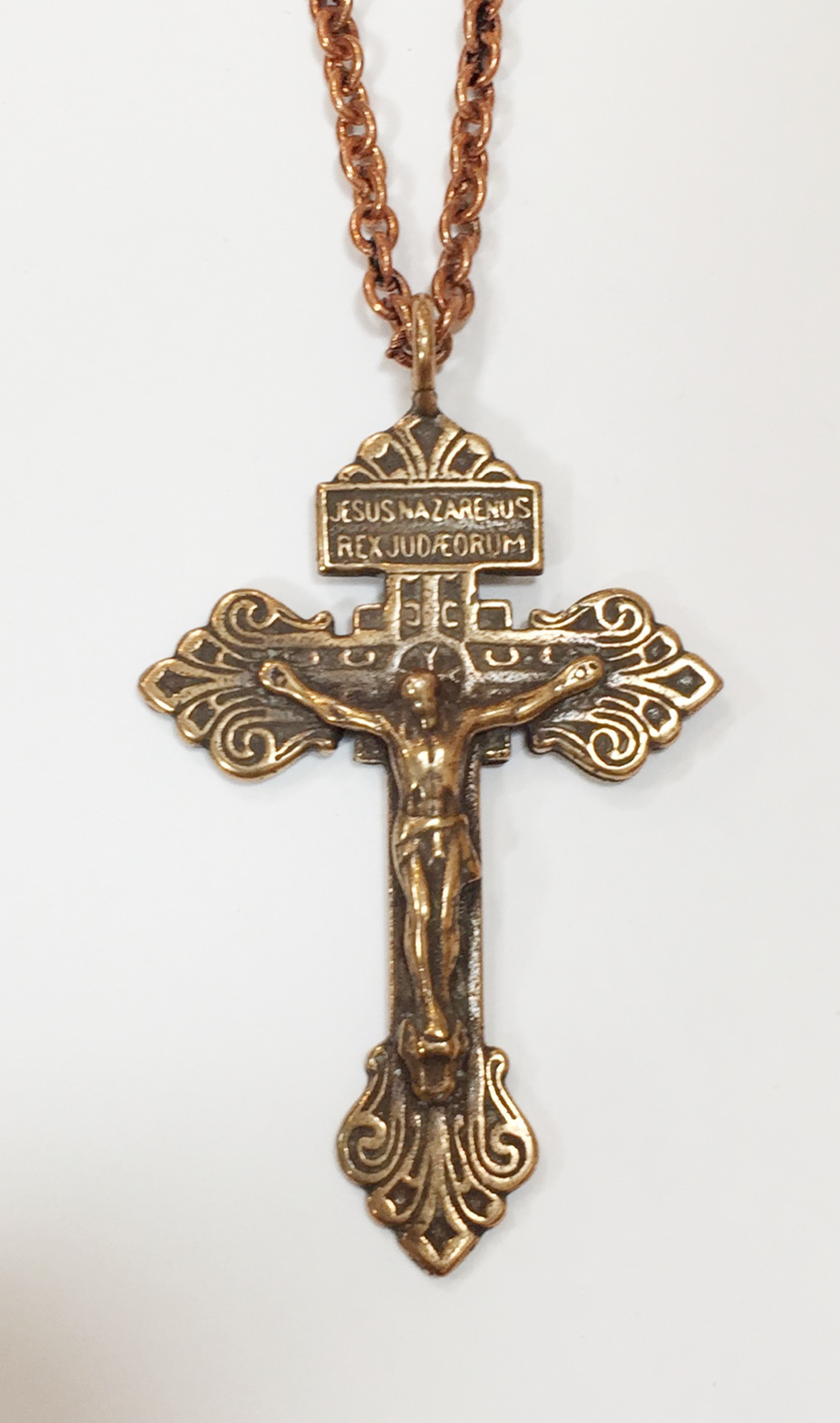 Pendant - Bronze Pardon Cross On Chain 9211 by Deanne McKeown