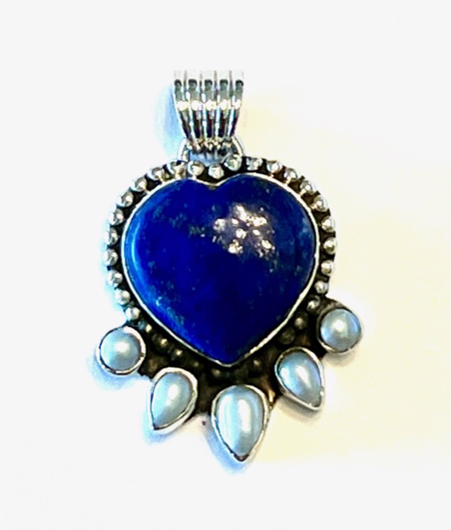 Pendant - Heart, Lapis with Pearl Drops by Dan Dodson