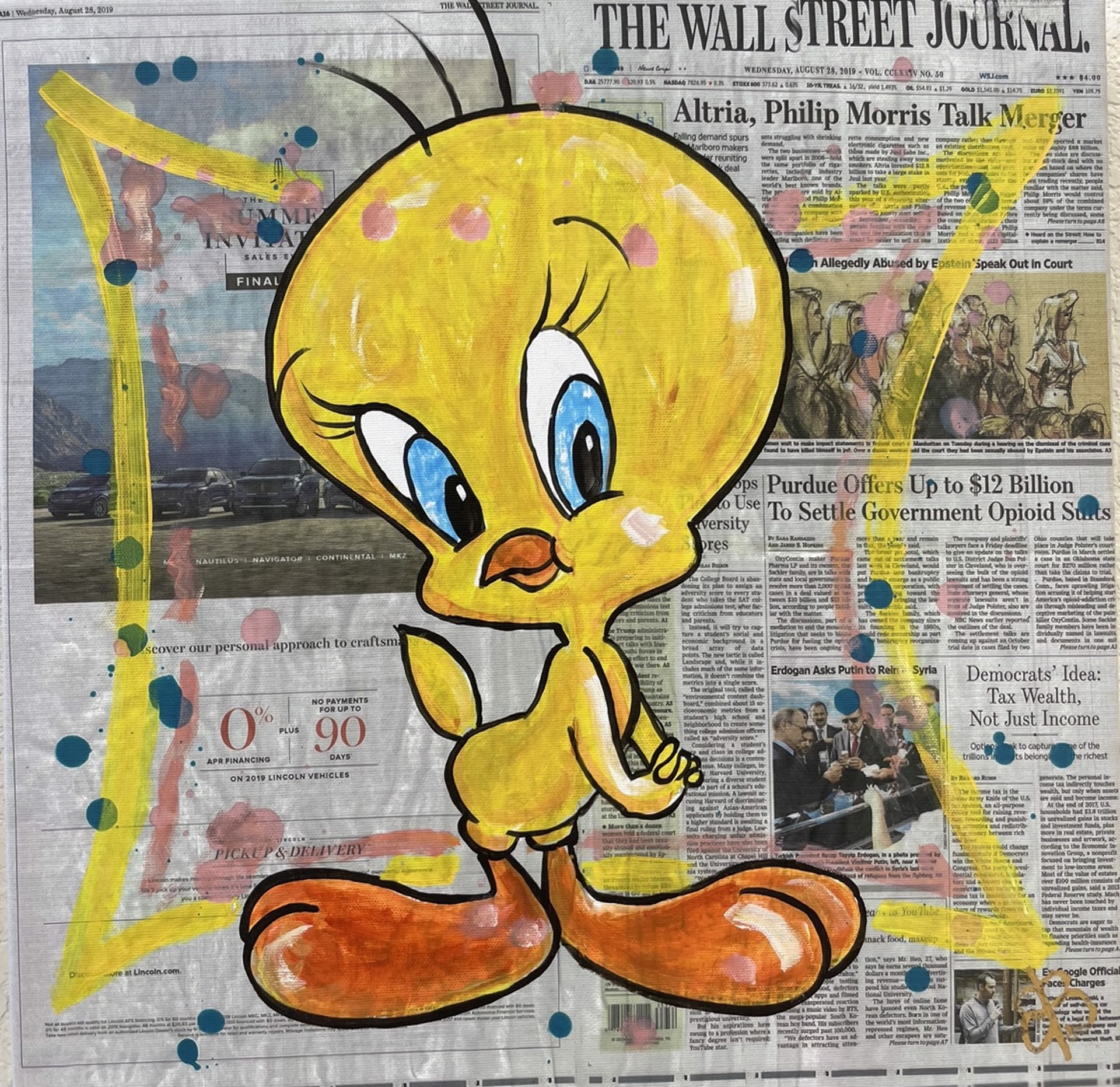 "Yellow Bird" by WSJ Series on Newspaper by Elena Bulatova
