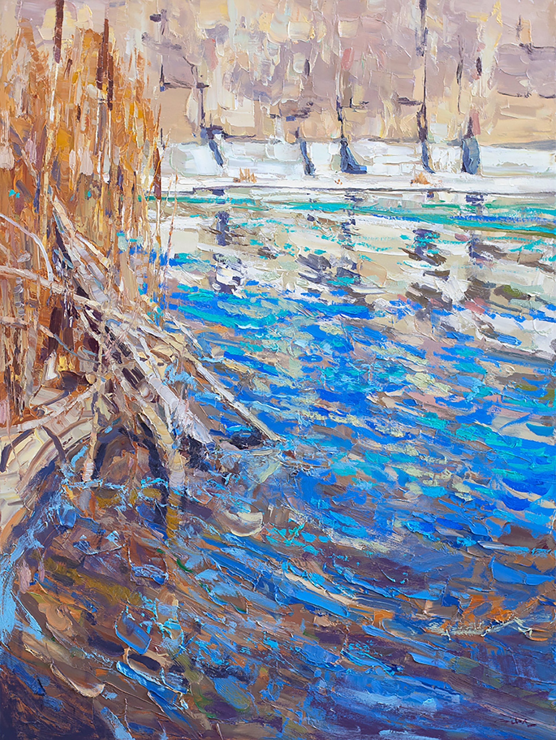 Original Oil Painting By Silas Thompson Of The Snake River With Blue Tones