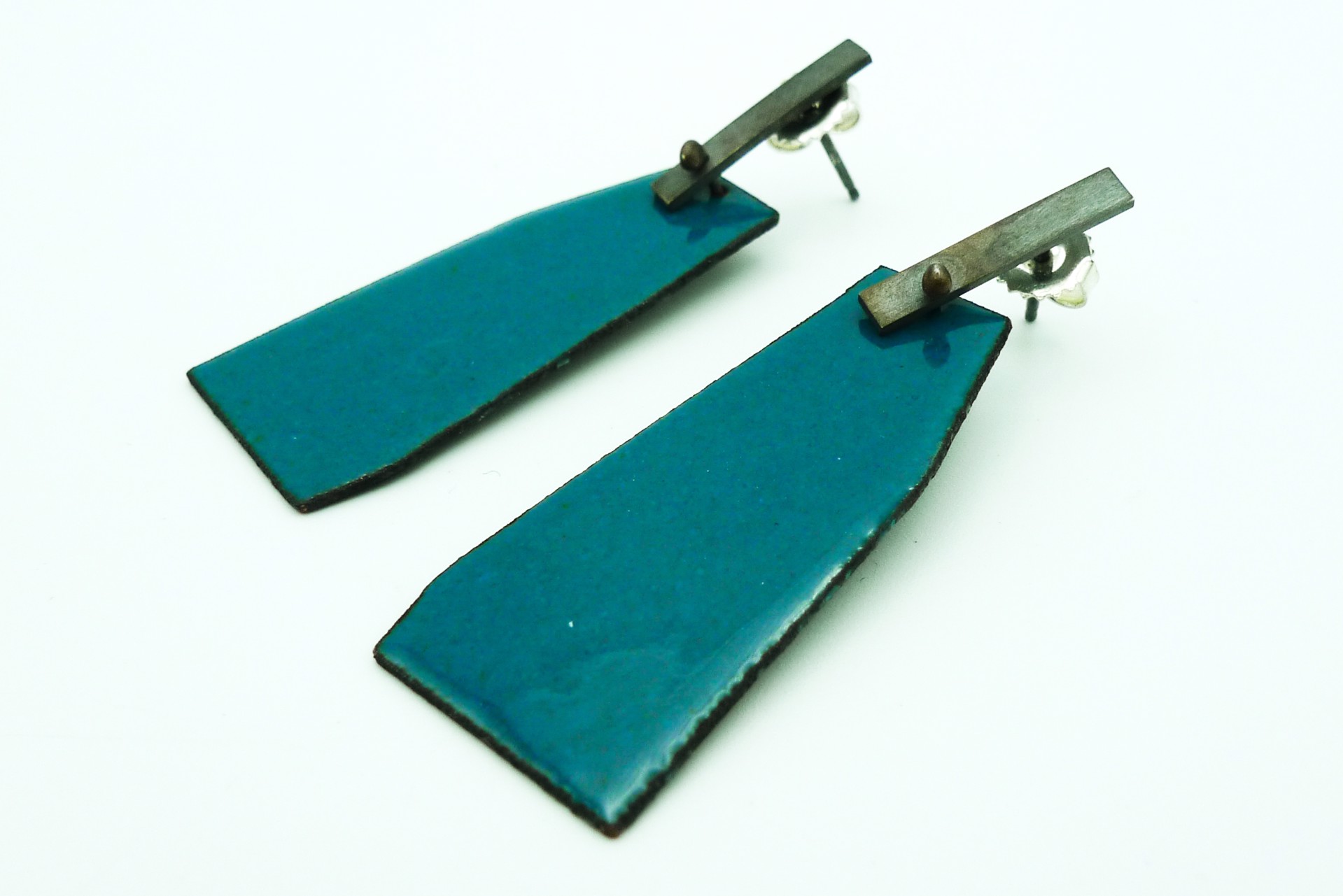 Peacock Blue Large Geometric Post Earrings by Lauren Markley