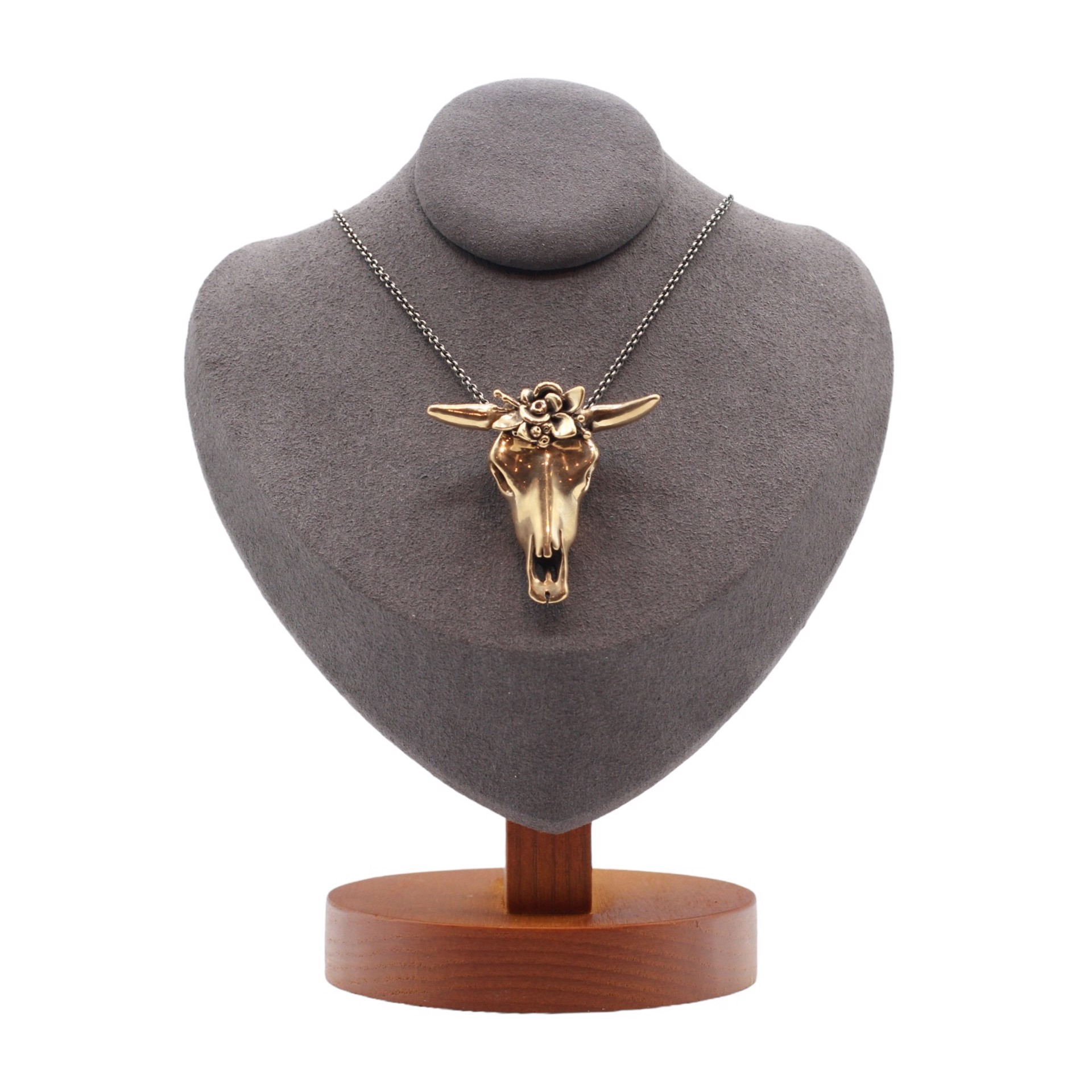 "Frida" Cow Skull Necklace - High Polish Bronze by Louisa Berky