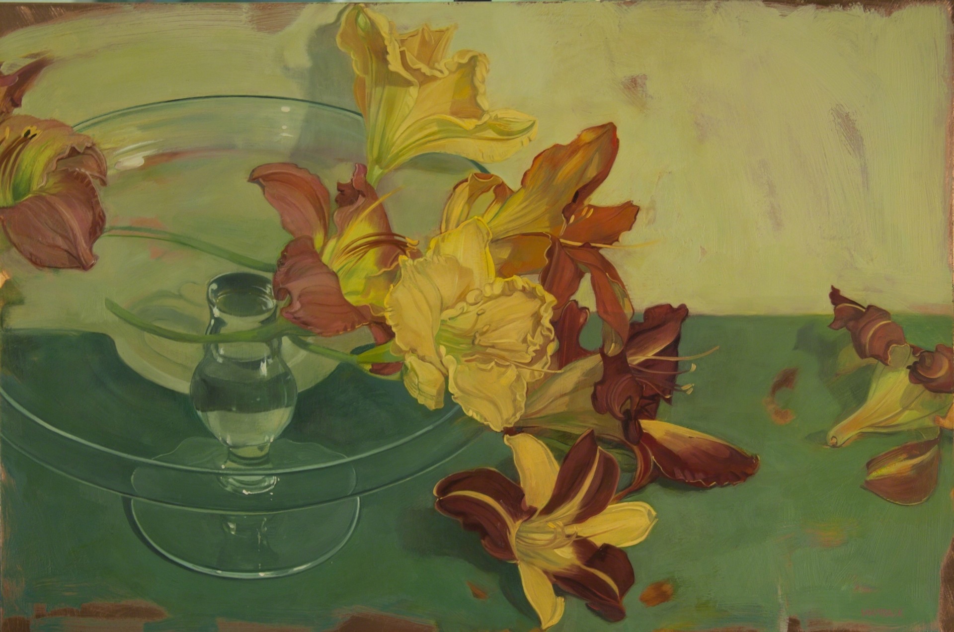 Day Lilies and Cake Plate by Benjamin J. Shamback