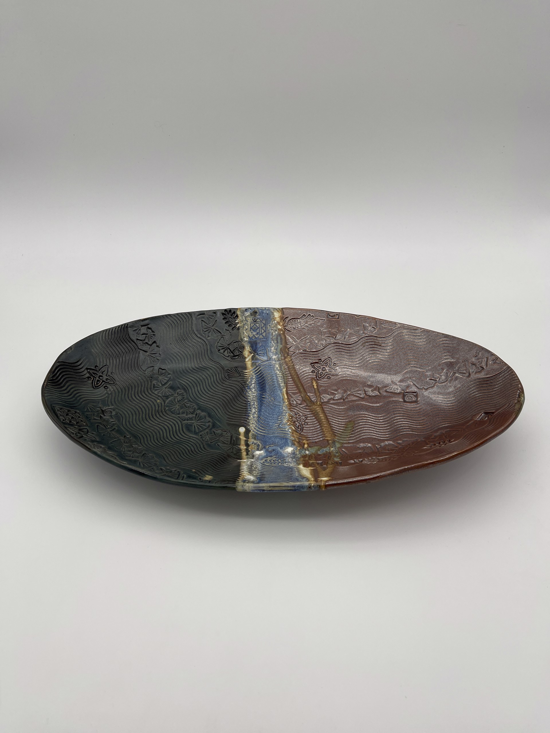 Copper/Blue/Black Platter by Karen Heathman