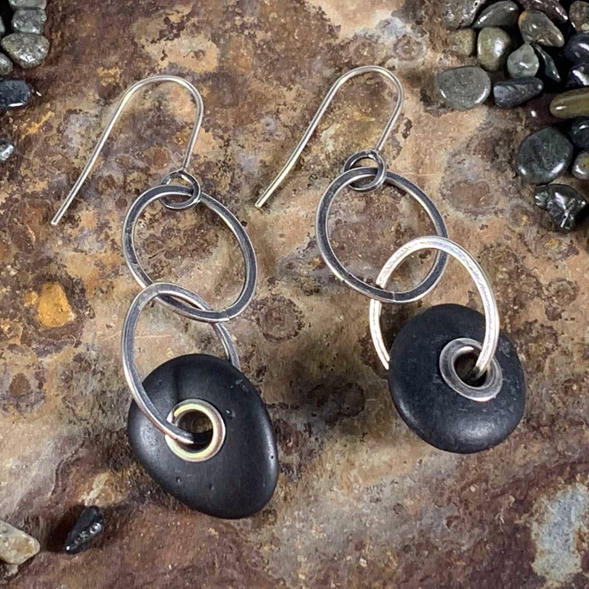 Riveted Beach Stone Hoops by April Ottey
